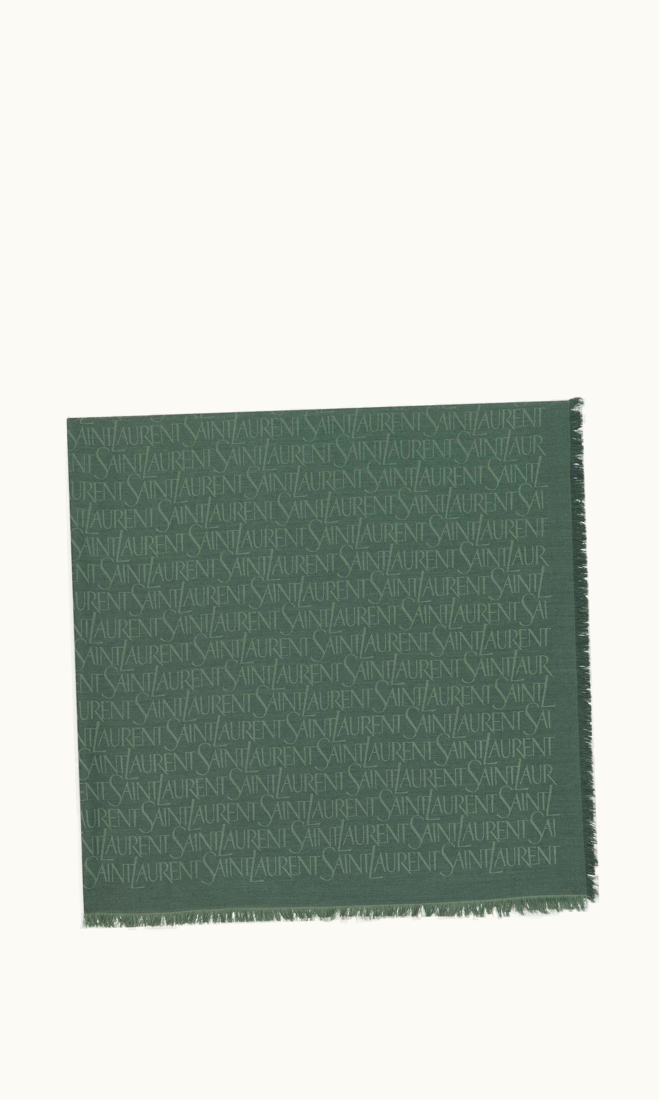 Saint Laurent Saint Laurent Large Square Scarf In Silk And Wool Jacquard Dark Green