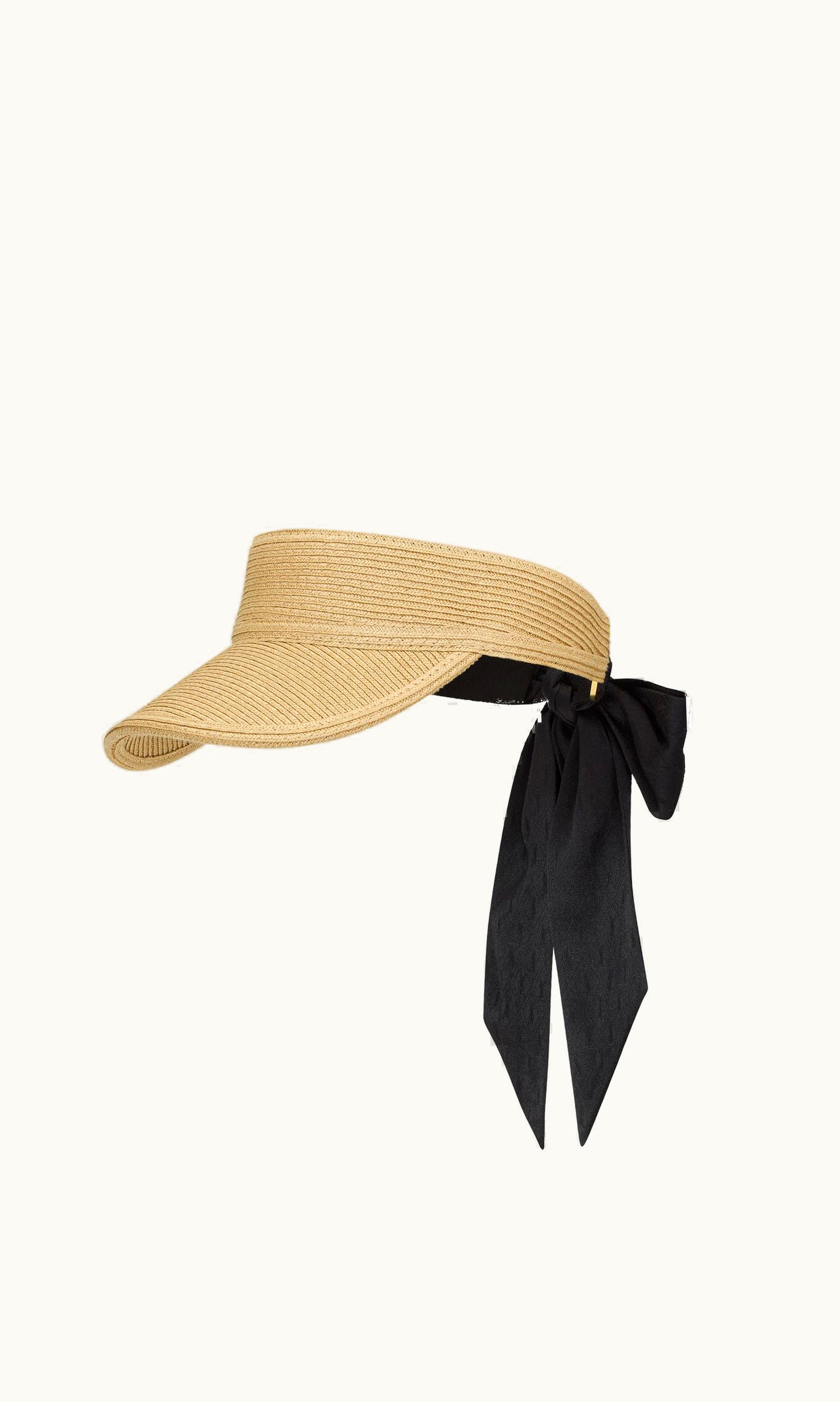 Saint Laurent Saint Laurent Visor In Straw With Scarf Ivory And Black