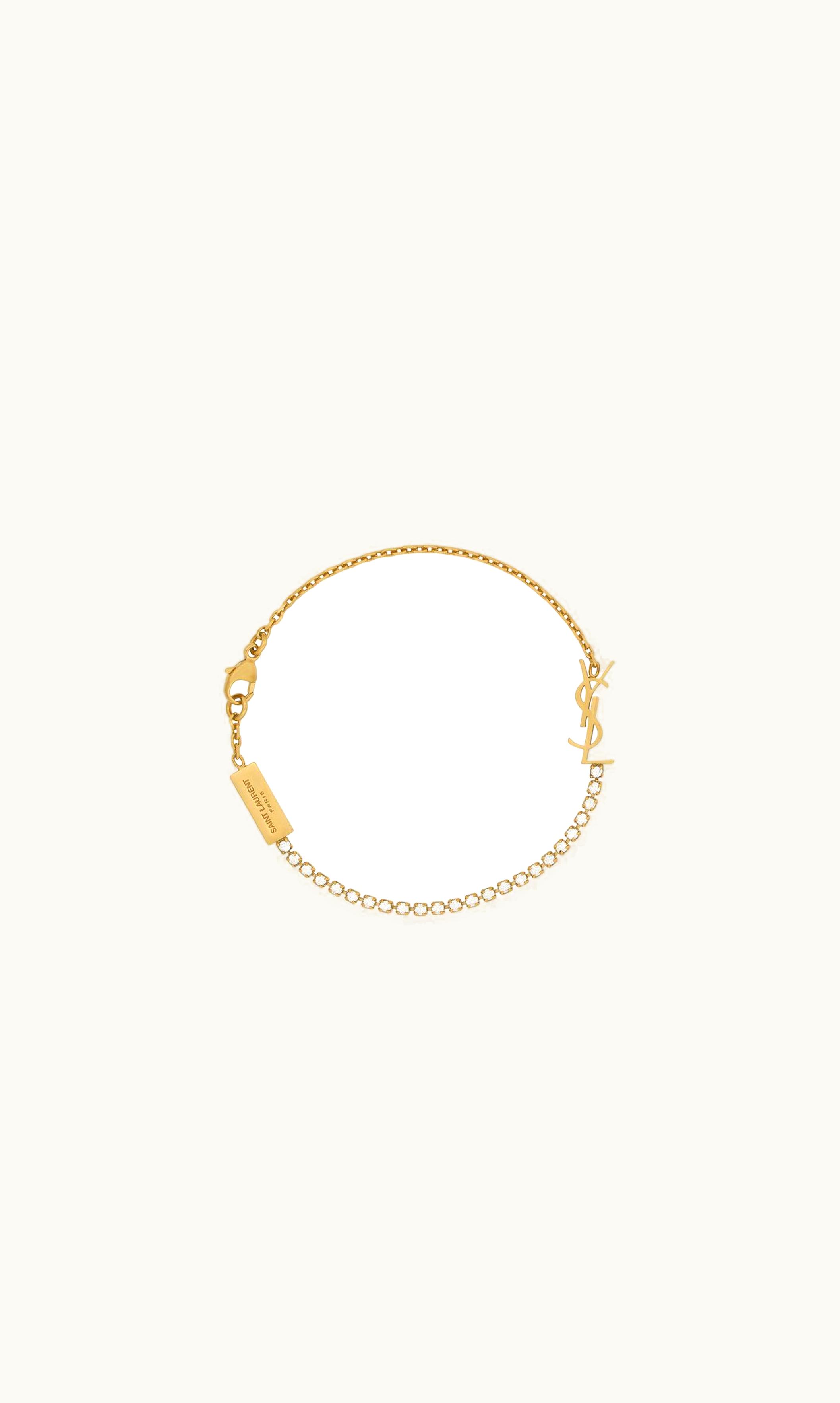 Saint Laurent Saint Laurent Cassandre Charm Bracelet In Metal And Rhinestone Crystal And Gold