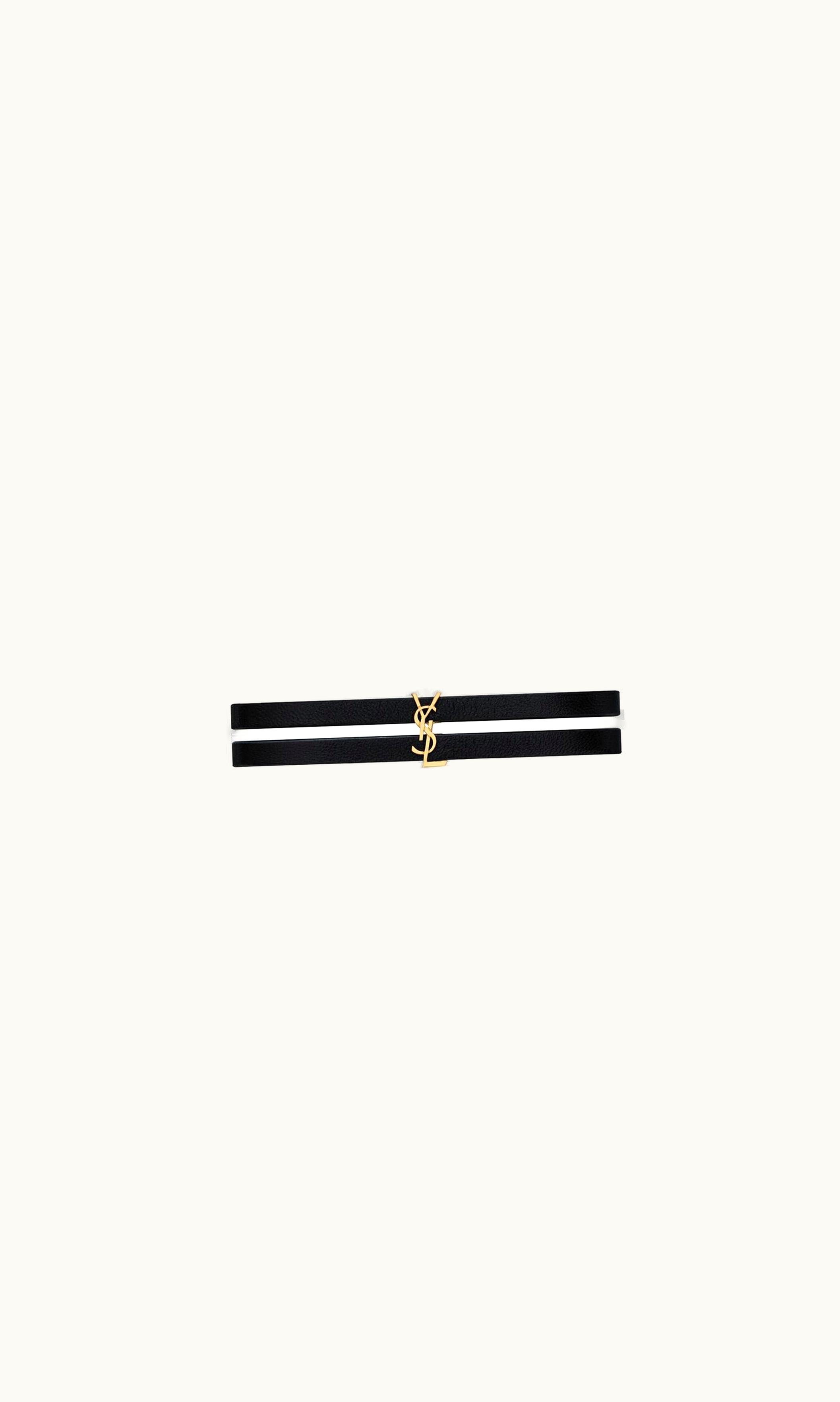 Saint Laurent Saint Laurent Cassandre Double-Strand Bracelet In Leather And Metal Black And Aged Gold