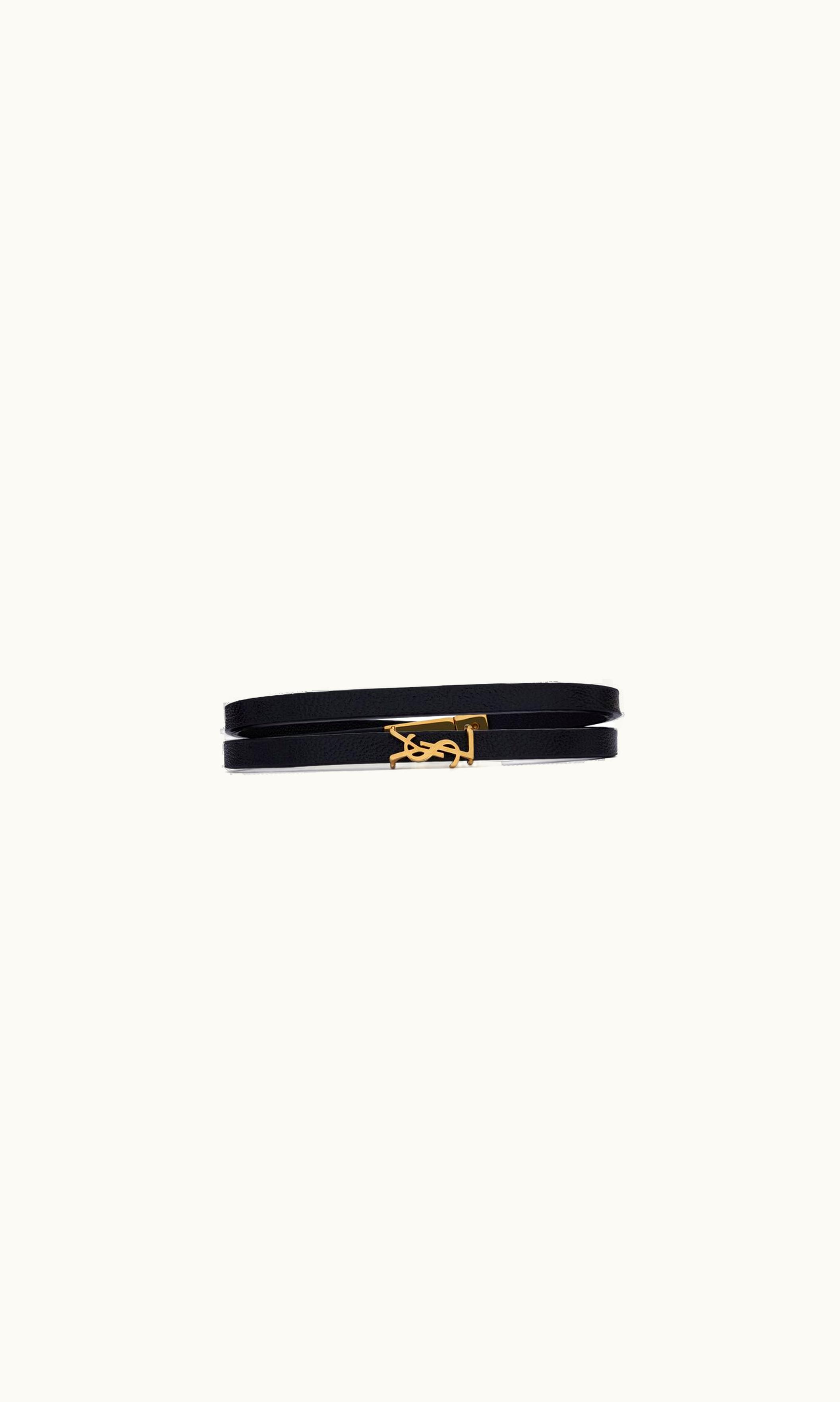 Saint Laurent Saint Laurent Cassandre Double Wrap Bracelet In Leather And Metal Black