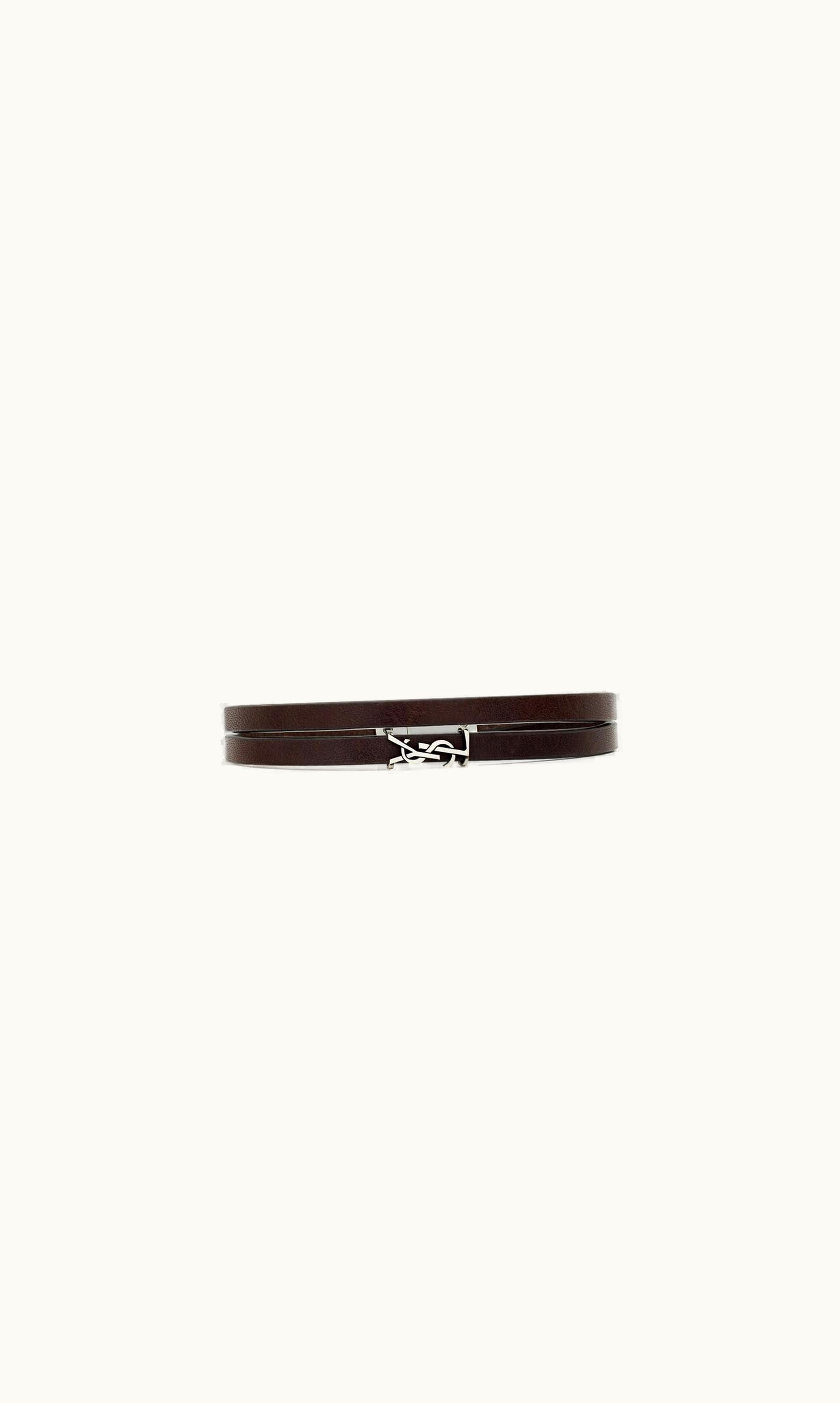 Saint Laurent Saint Laurent Cassandre Double-Wrap Bracelet In Leather Brown And Oxidized Silver