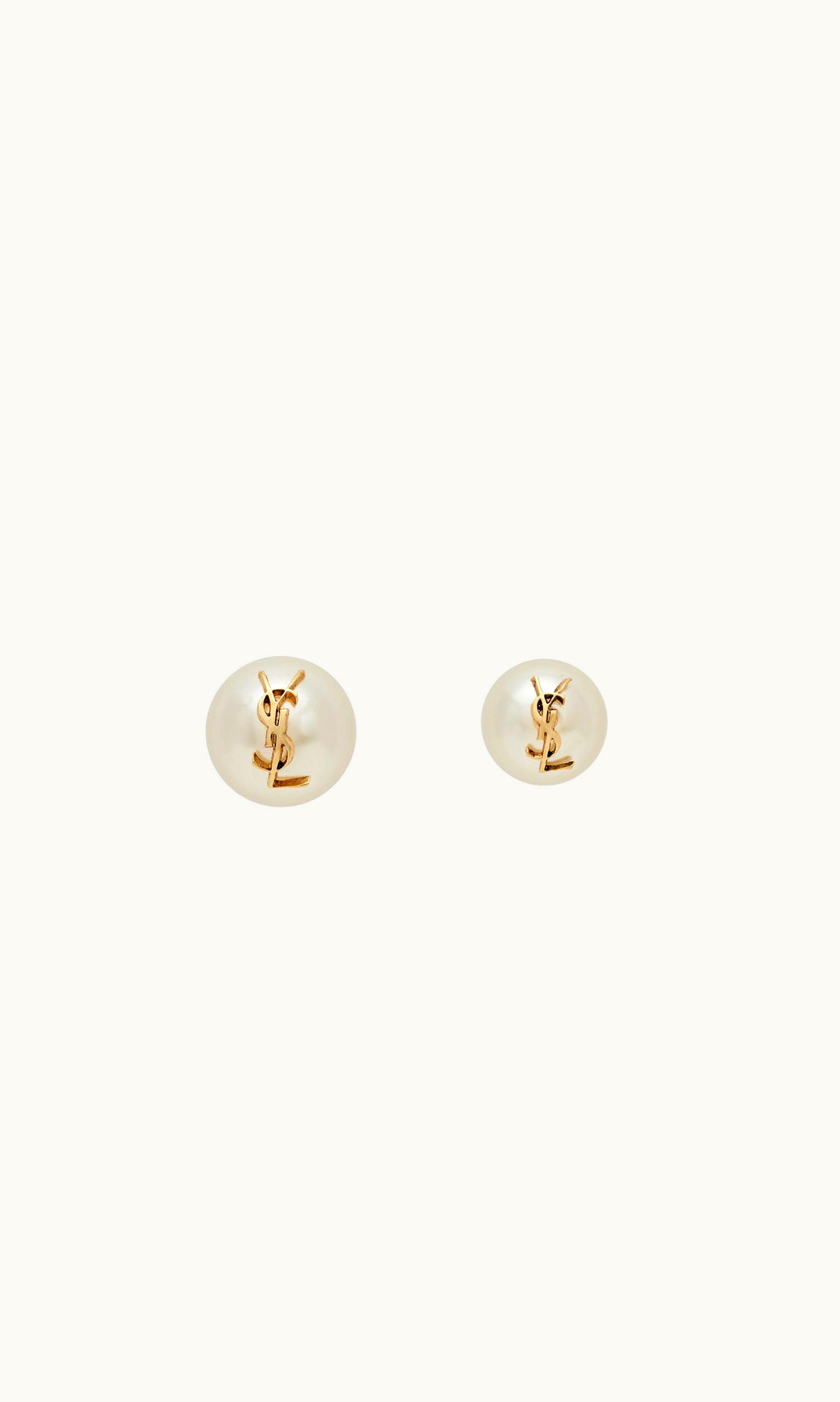 Saint Laurent Saint Laurent Cassandre Pearl Earrings In Metal Gold And Cream