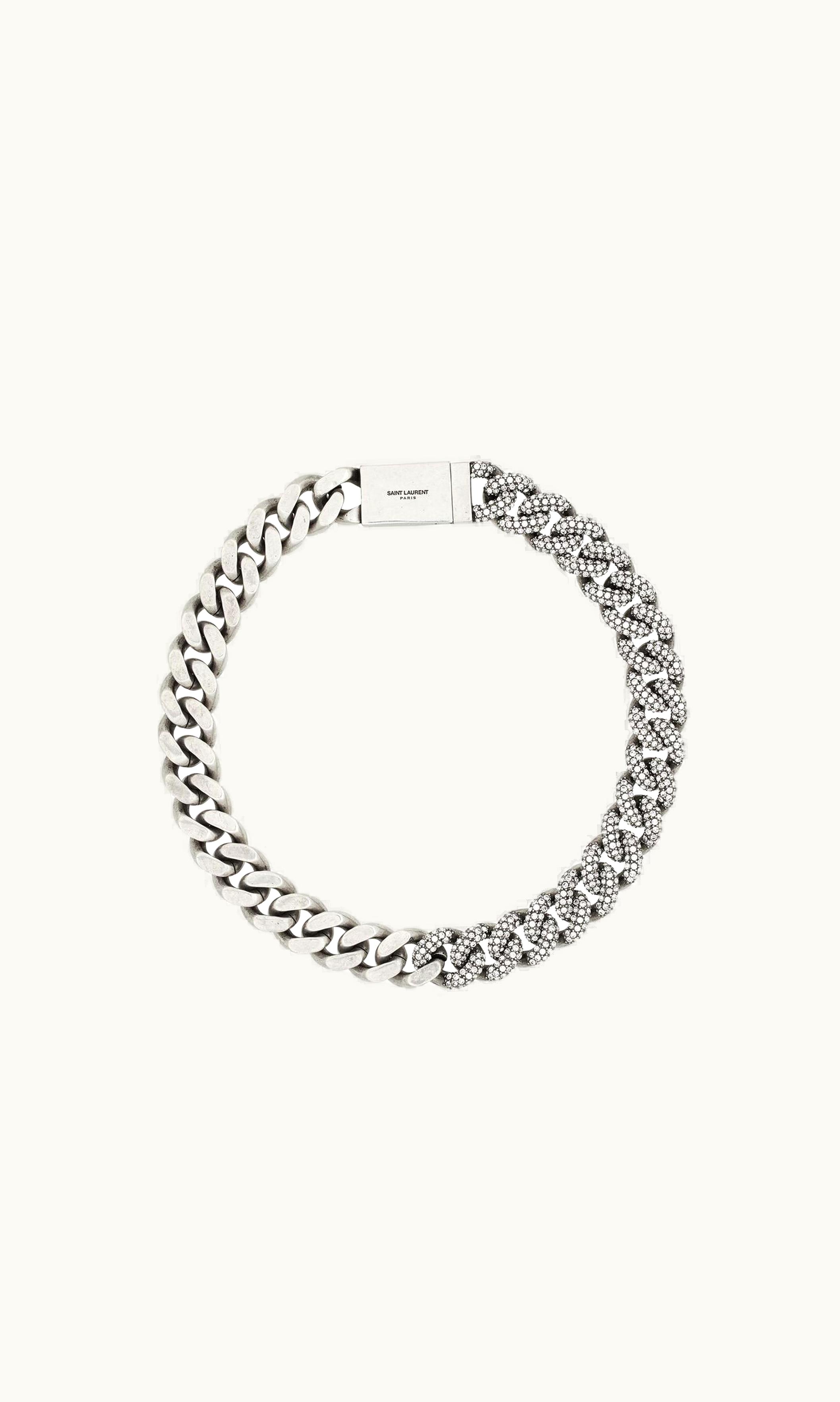 Saint Laurent Saint Laurent Rhinestone Thick Curb Chain Necklace In Metal Oxidized Silver