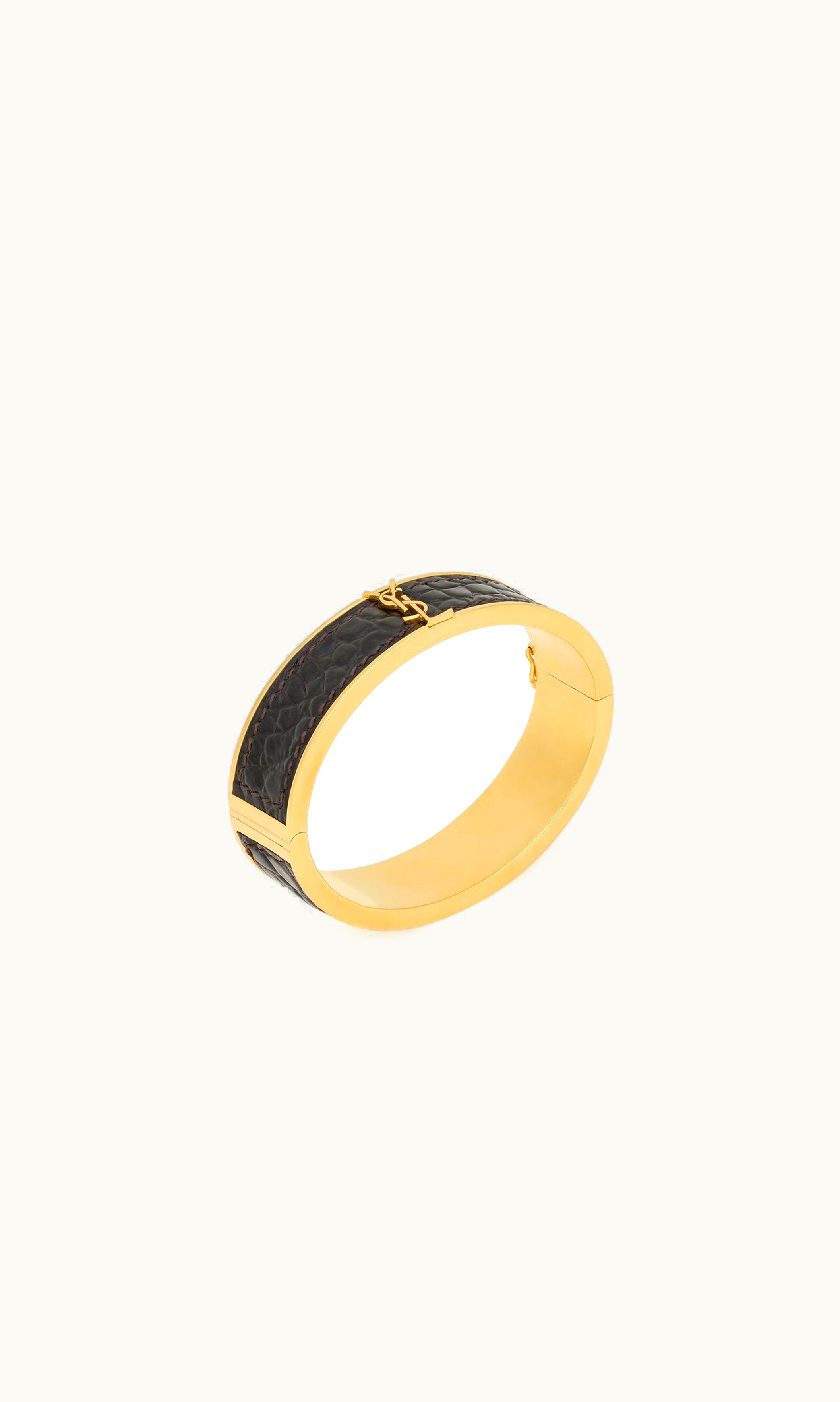 Saint Laurent Saint Laurent Cassandre Bracelet In Metal And Leather Dark Brown And Gold