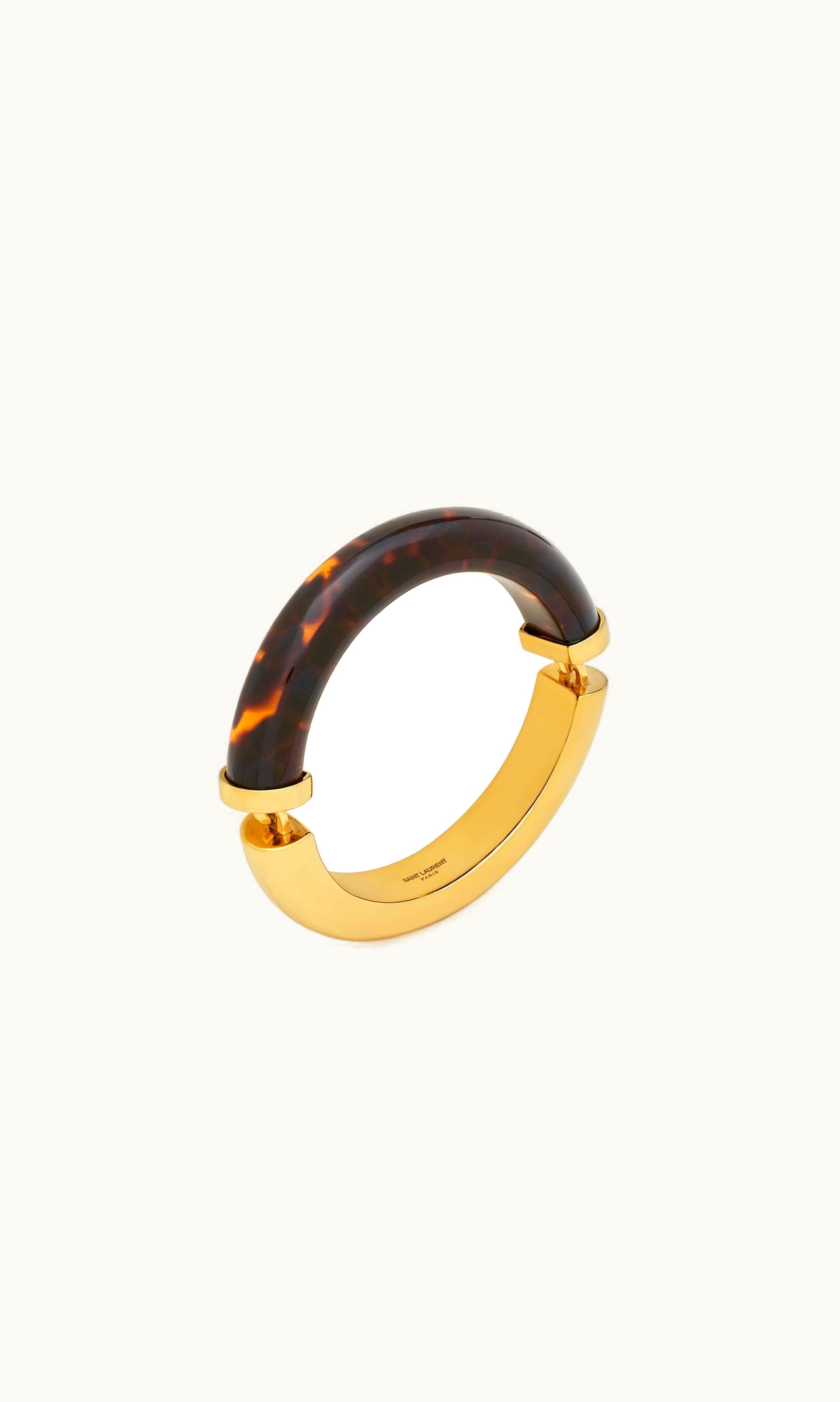 Saint Laurent Saint Laurent Tortoiseshell Duet Bangle In Resin And Metal Havana And Gold