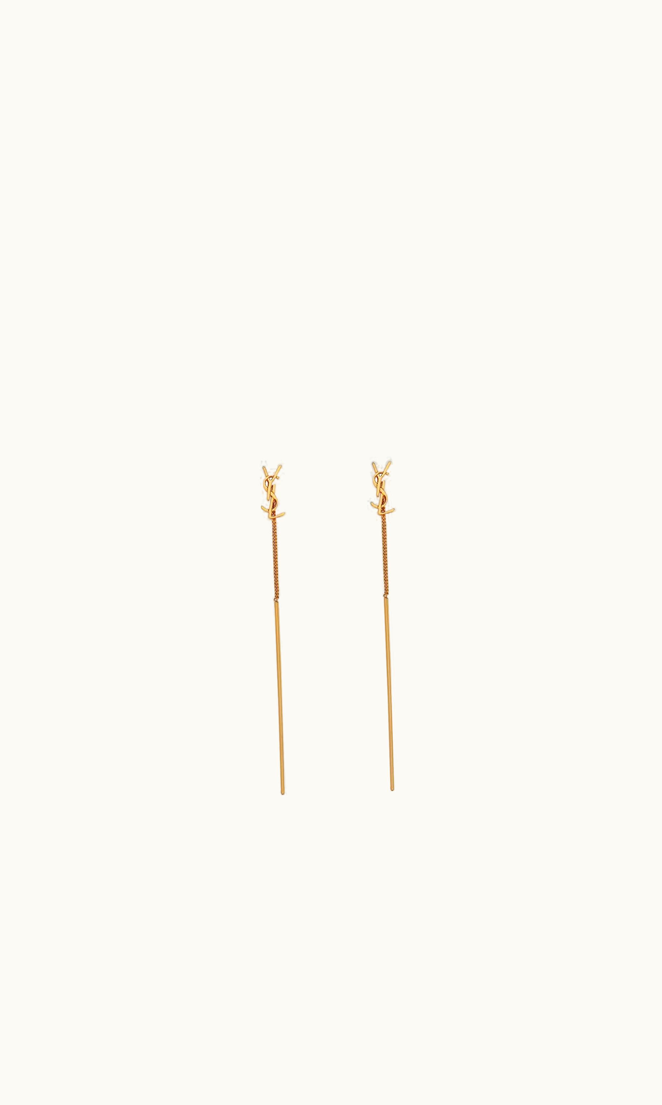 Saint Laurent Saint Laurent Cassandre Threader Earrings In Metal Gold