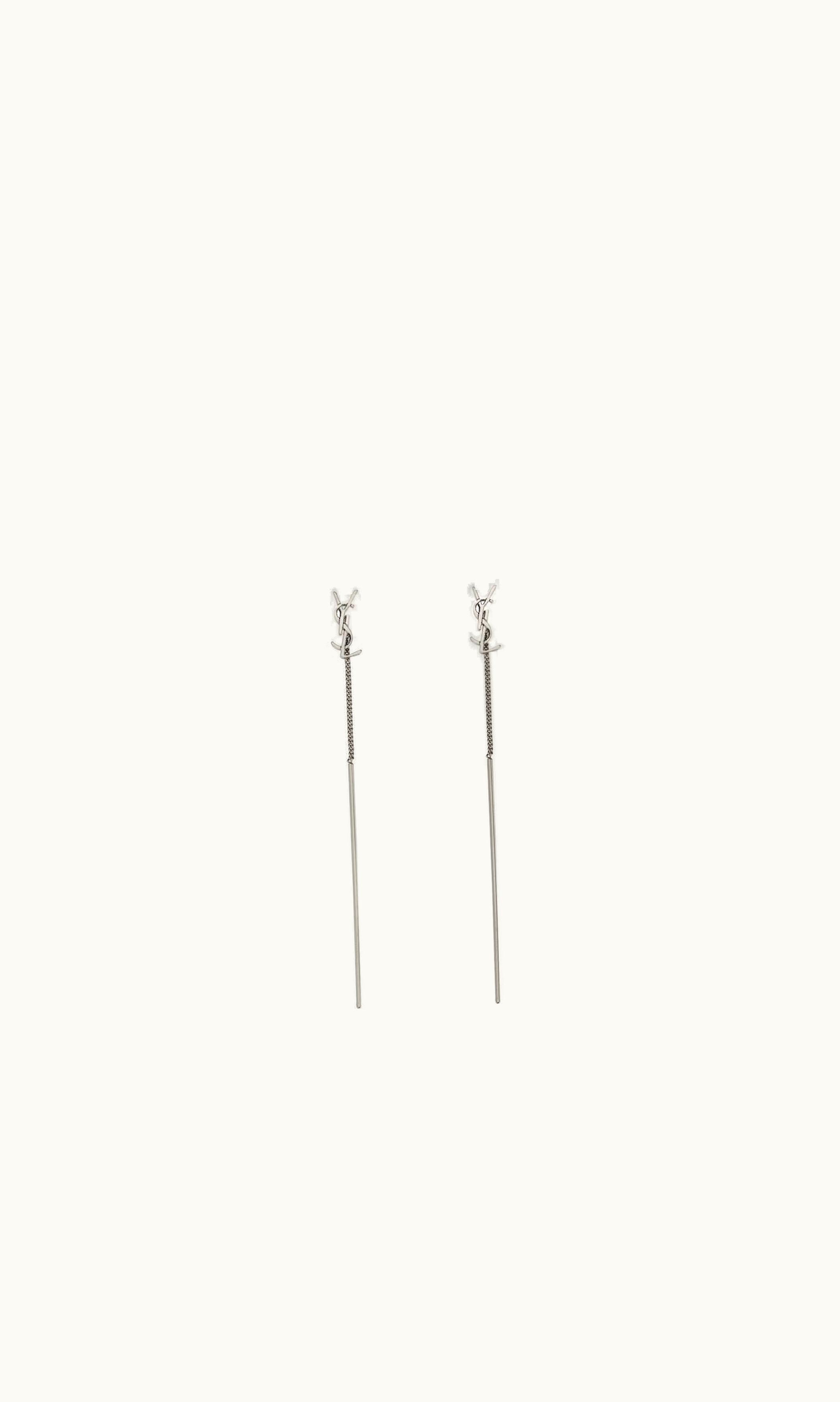 Saint Laurent Saint Laurent Cassandre Threader Earrings In Metal Mirror