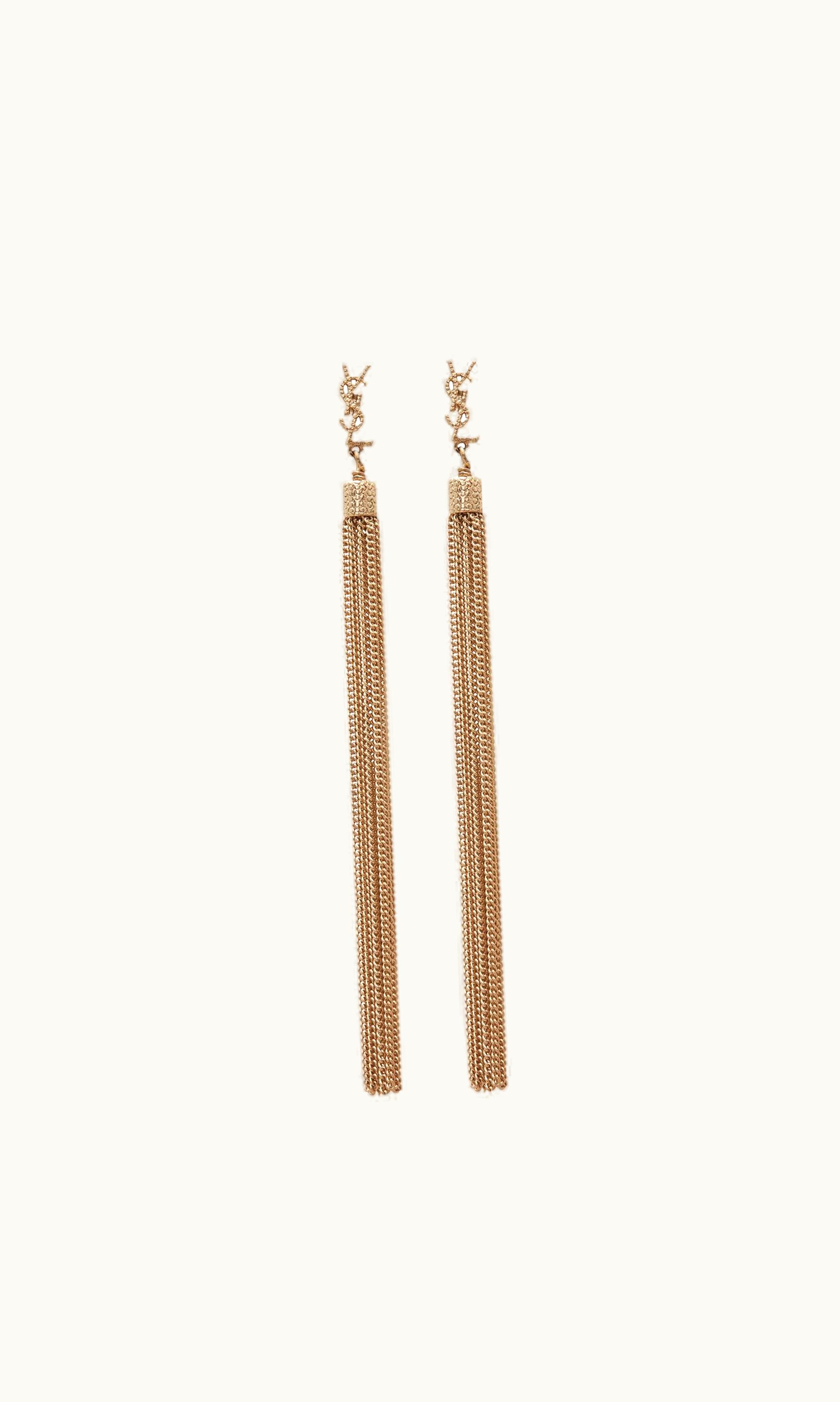 Saint Laurent Saint Laurent Loulou Earrings With Chain Tassels In Light Gold-Colored Brass Pale Gold