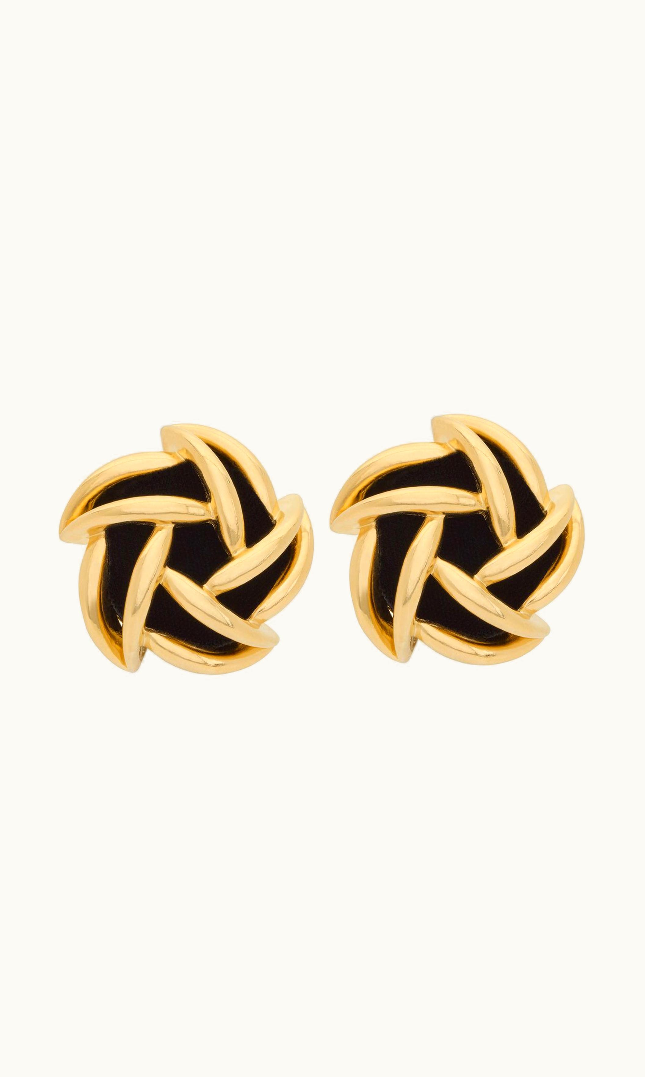 Saint Laurent Saint Laurent Vintage Spiral Earrings In Metal And Velvet Black And Gold