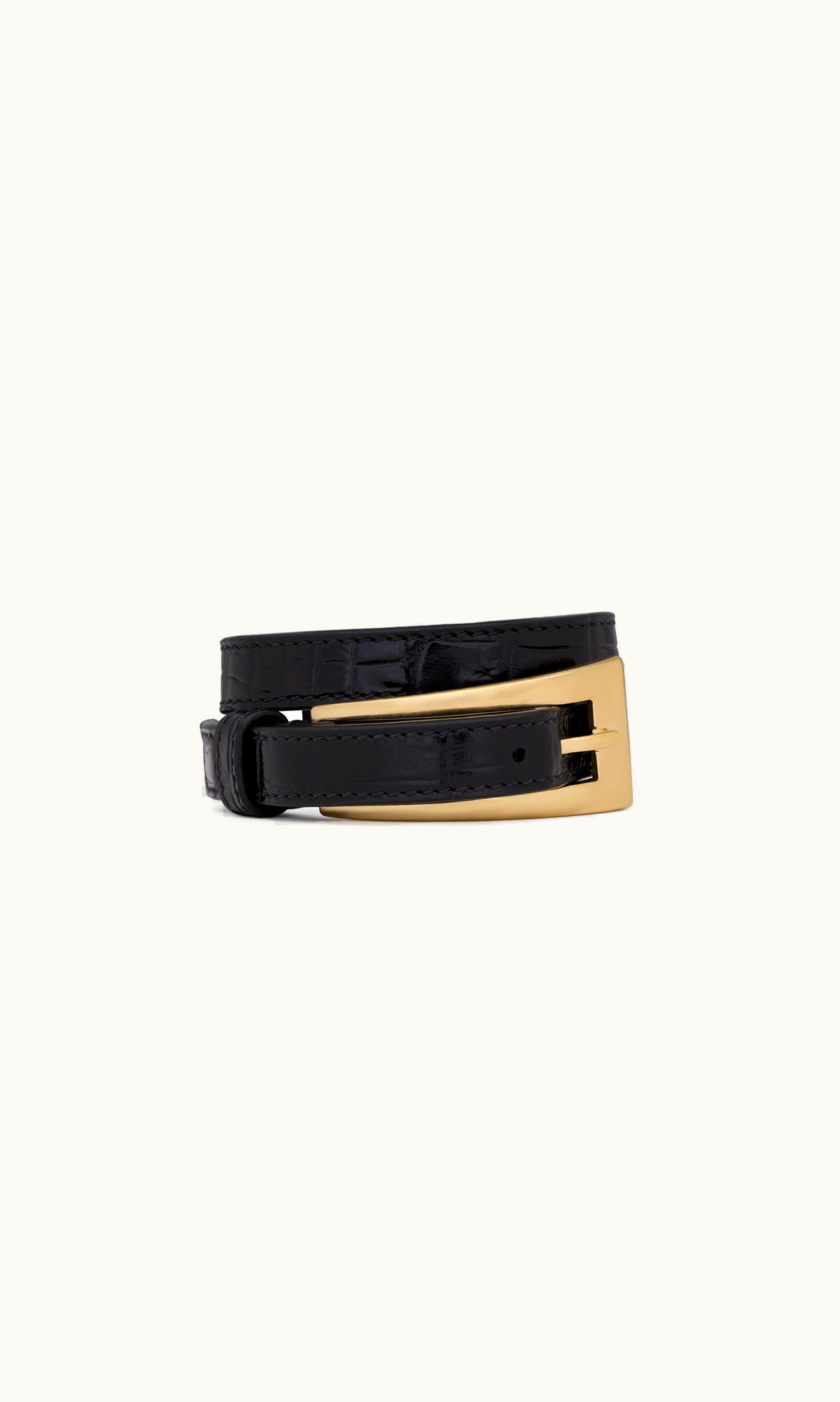 Saint Laurent Saint Laurent Double-Wrap Belt Bracelet In Crocodile-Embossed Leather And Metal Black And Aged Gold