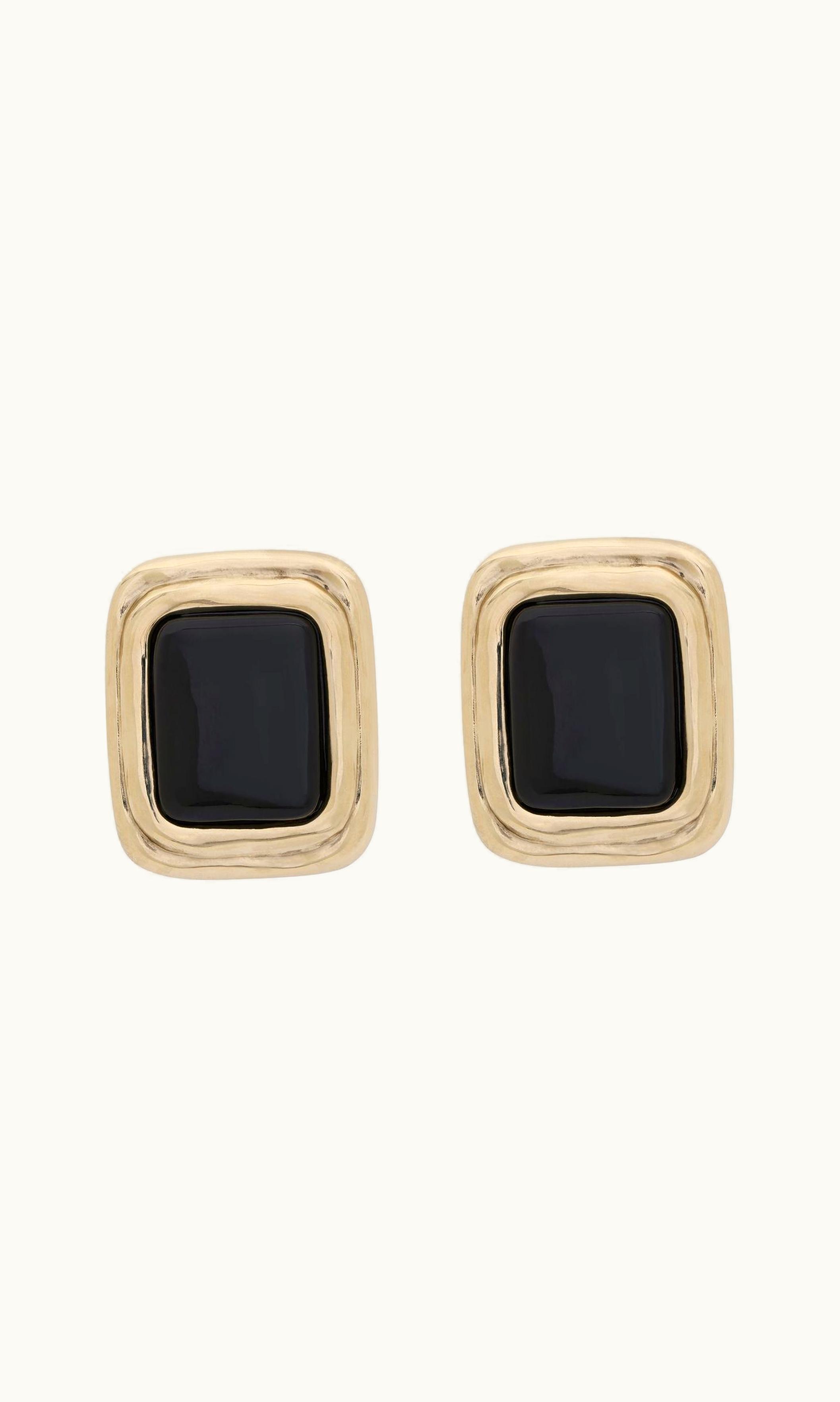Saint Laurent Saint Laurent Square Cabochon Earrings In Enamel And Metal Black And Pale Gold