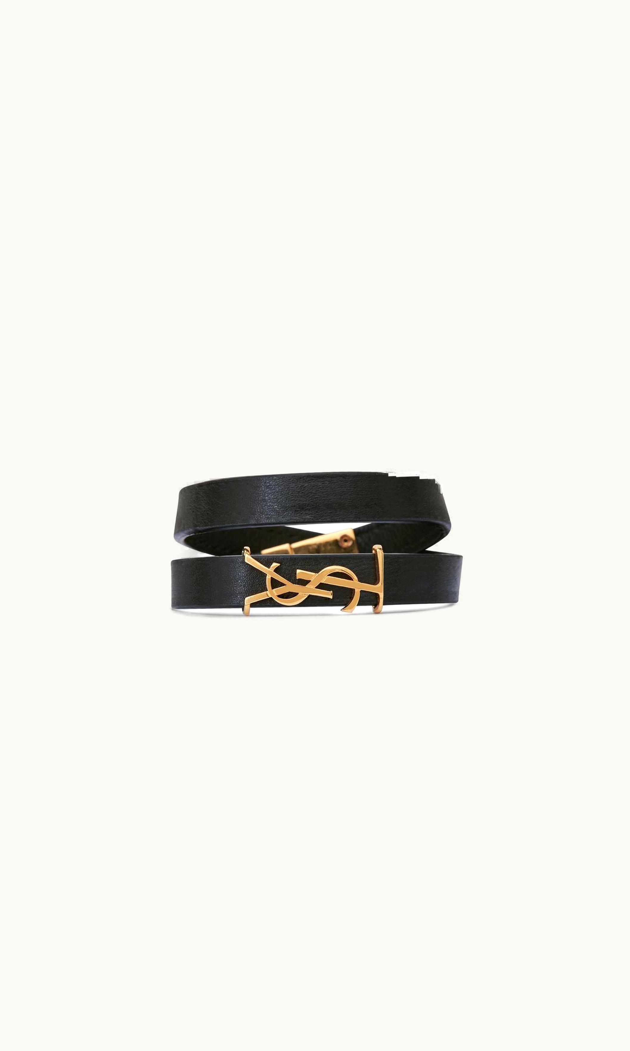 Saint Laurent Saint Laurent Cassandre Double Wrap Bracelet In Leather Black