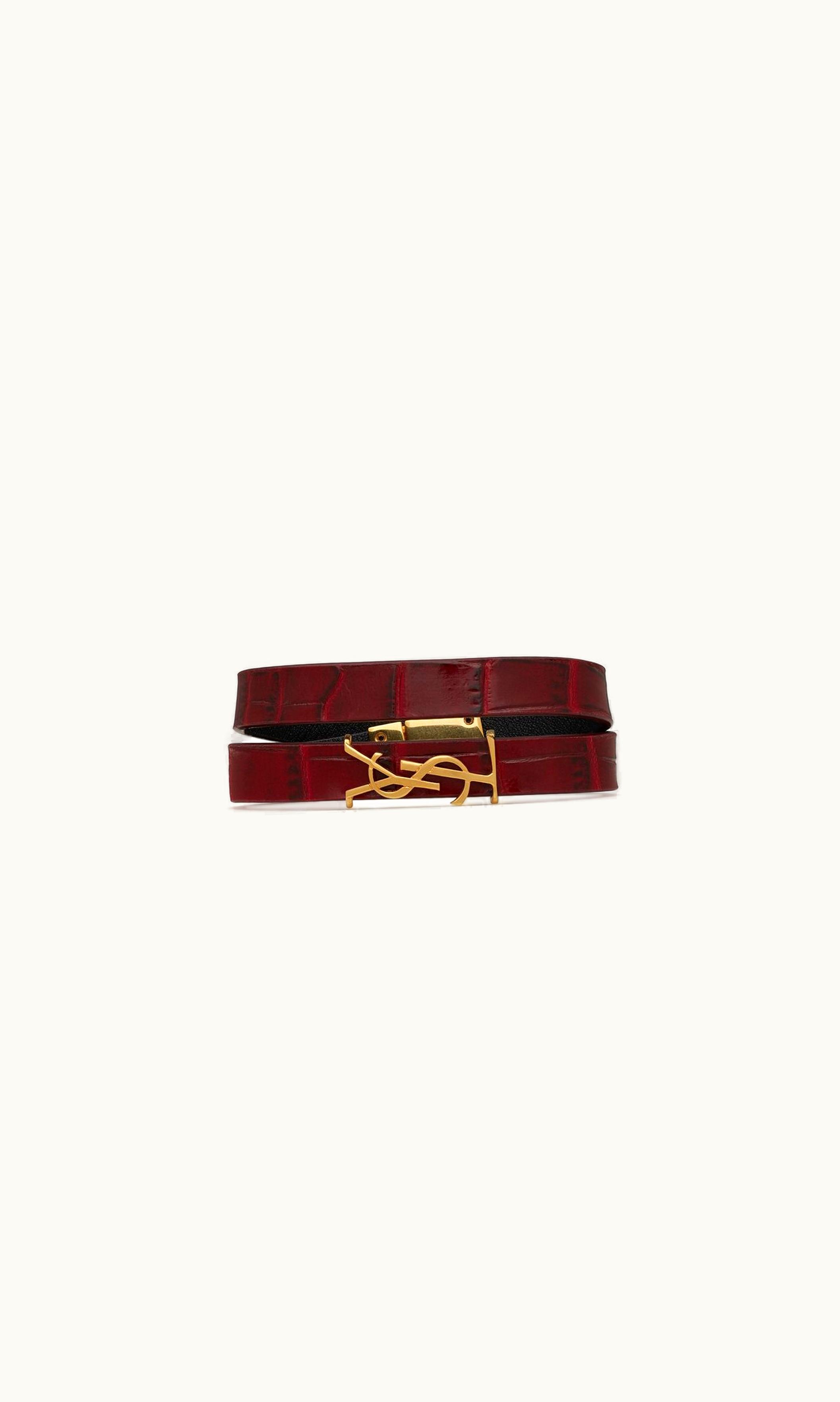 Saint Laurent Saint Laurent Cassandre Double Wrap Bracelet In Leather Dark Red And Antique Gold