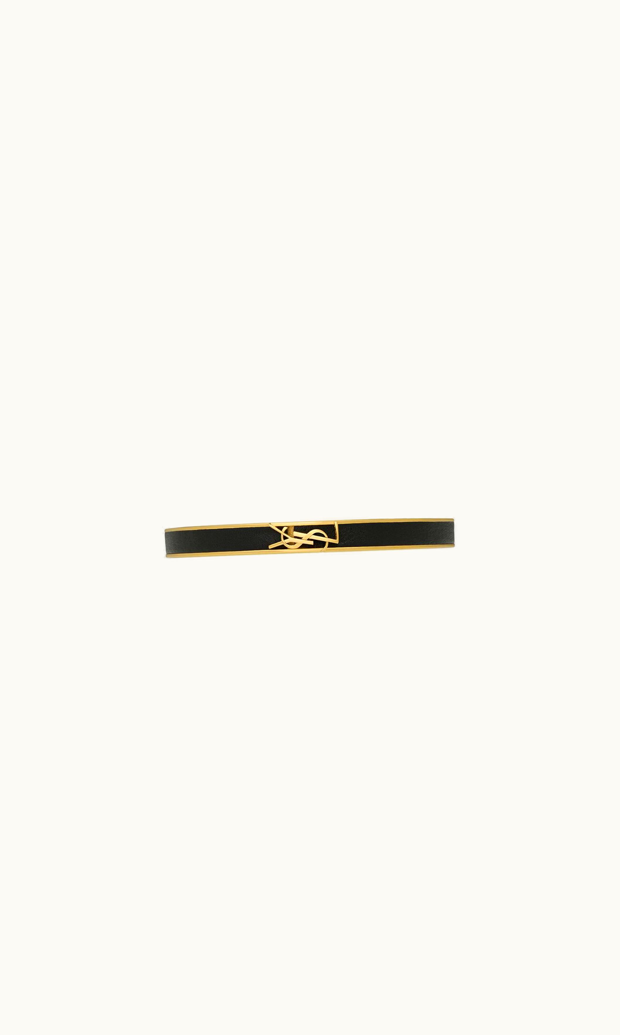 Saint Laurent Saint Laurent Cassandre Bracelet In Leather And Metal Black 711618AAALS1000