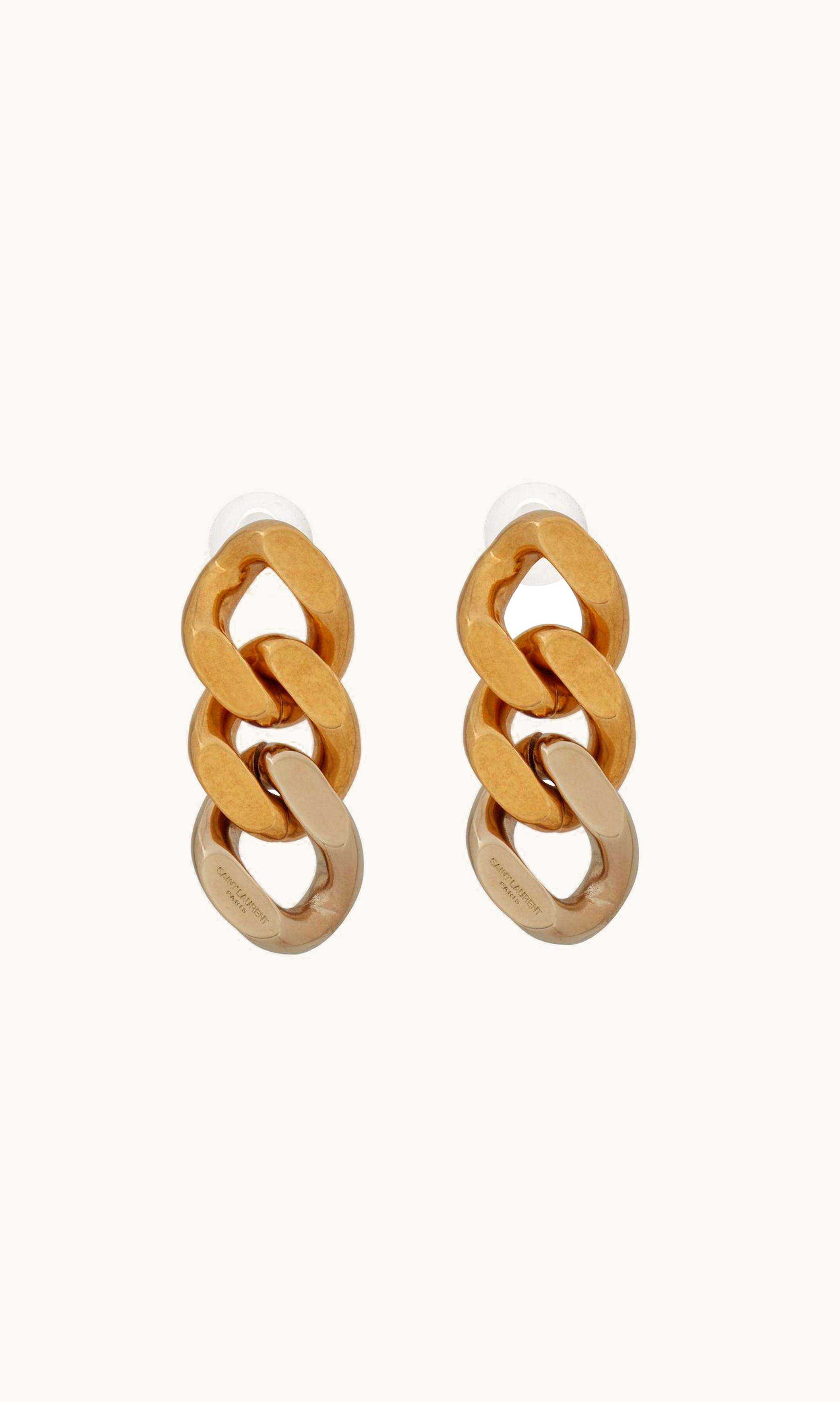 Saint Laurent Saint Laurent Three Curb Chain Links Earrings In Metal Brass Gold