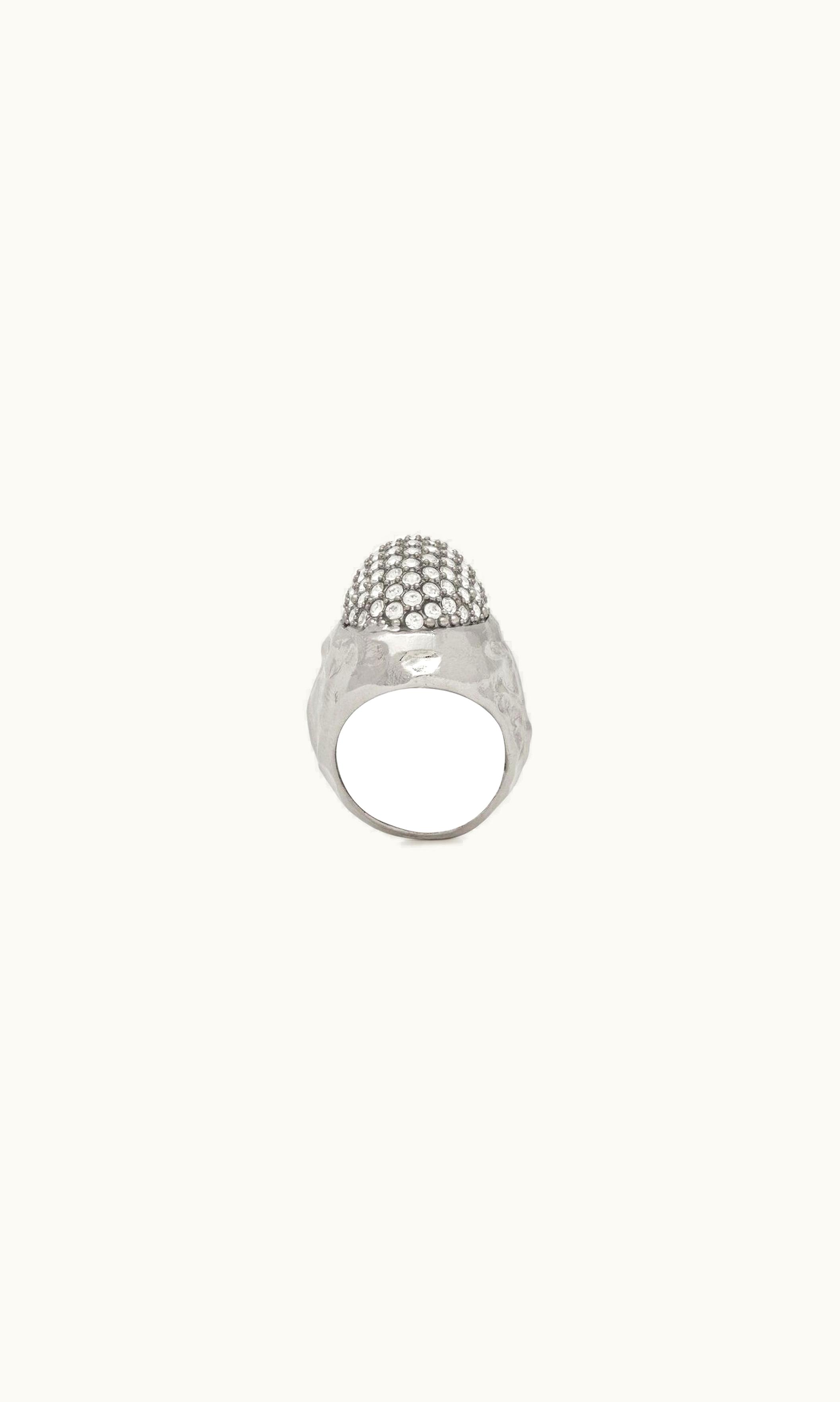 Saint Laurent Saint Laurent Rhinestone Egg Ring In Metal Oxidized Silver And Crystal