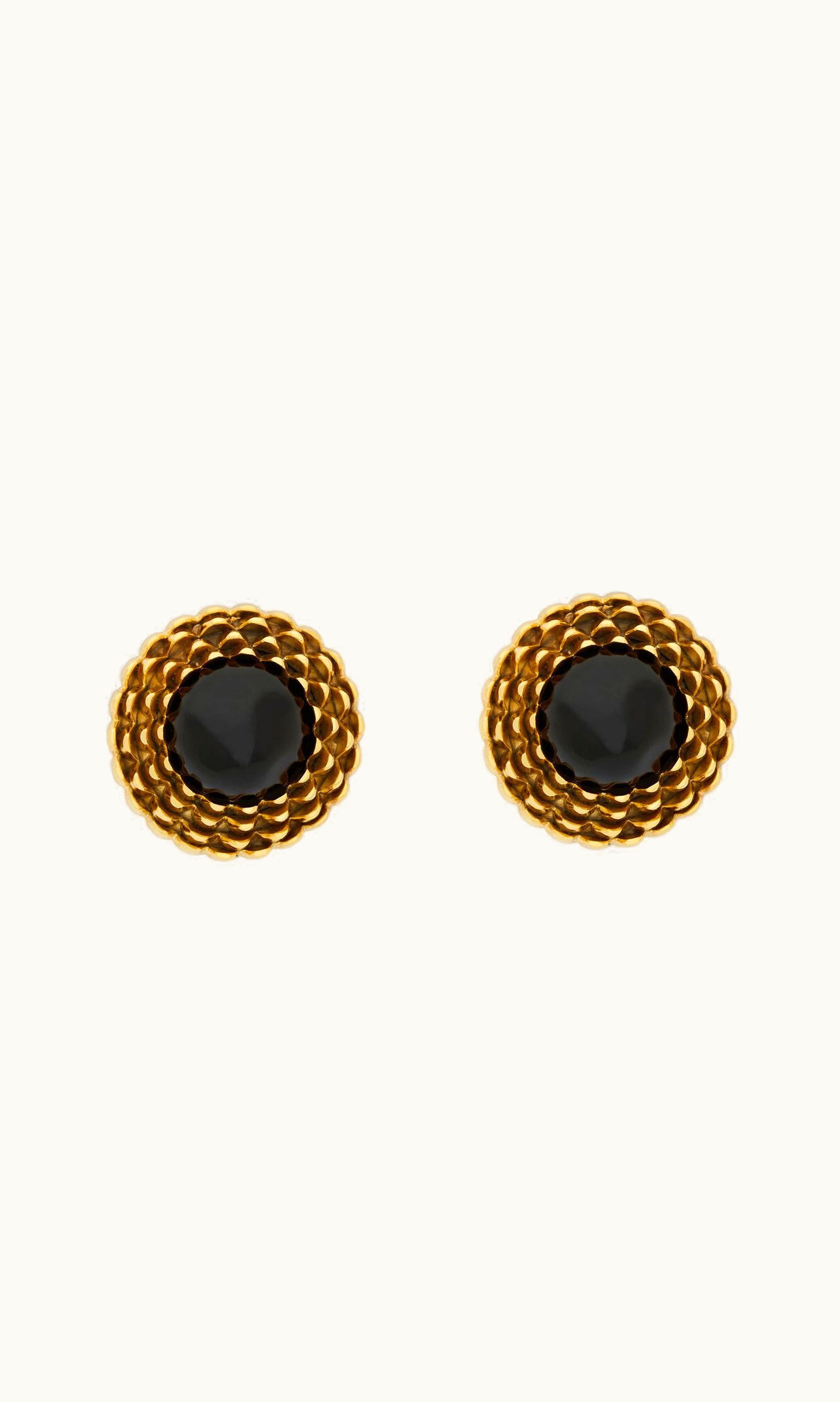 Saint Laurent Saint Laurent Vintage Cabochon Earrings In Metal And Resin Black And Gold