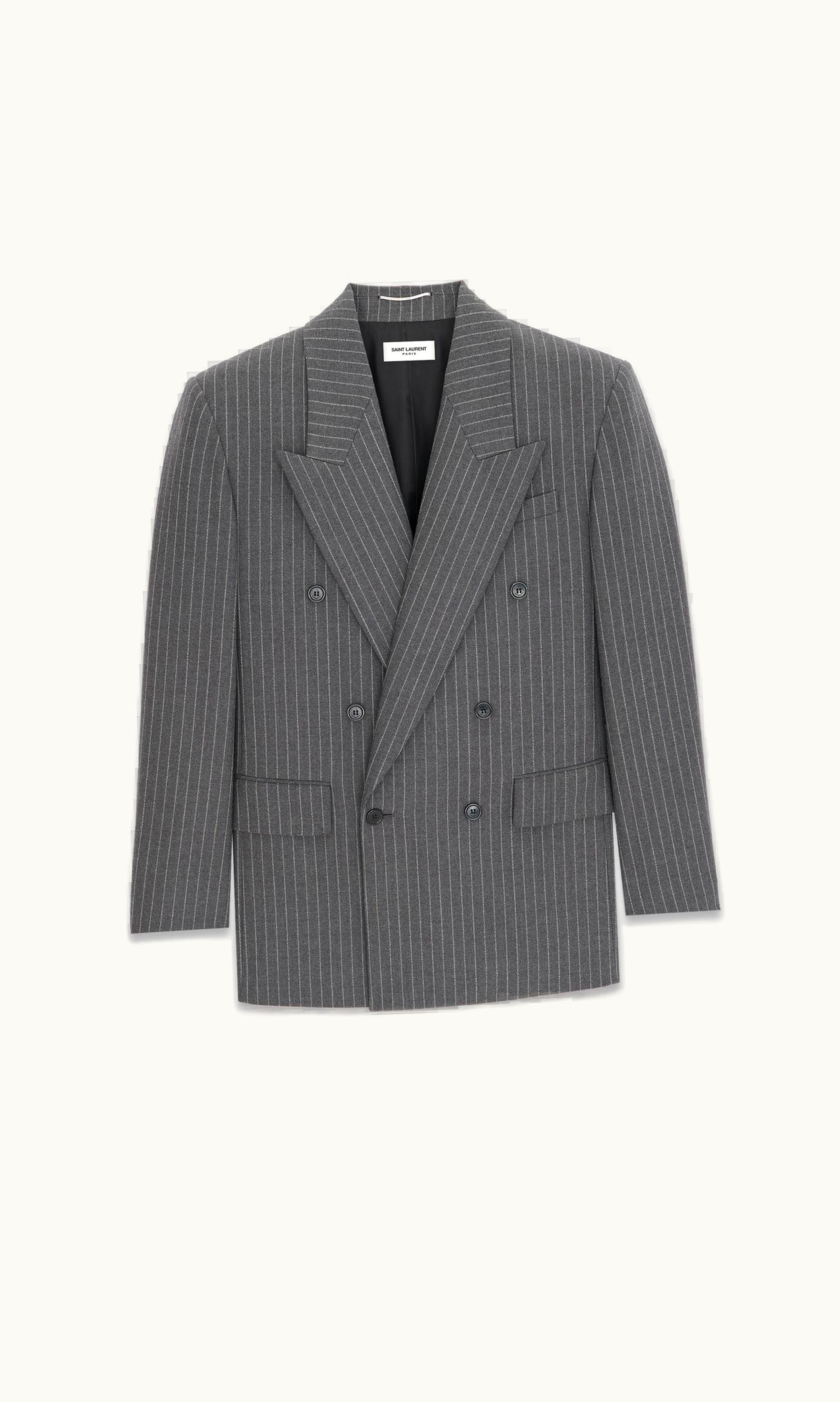 Saint Laurent Saint Laurent Oversized Jacket In Striped Wool Flannel Anthracite Chine Craie