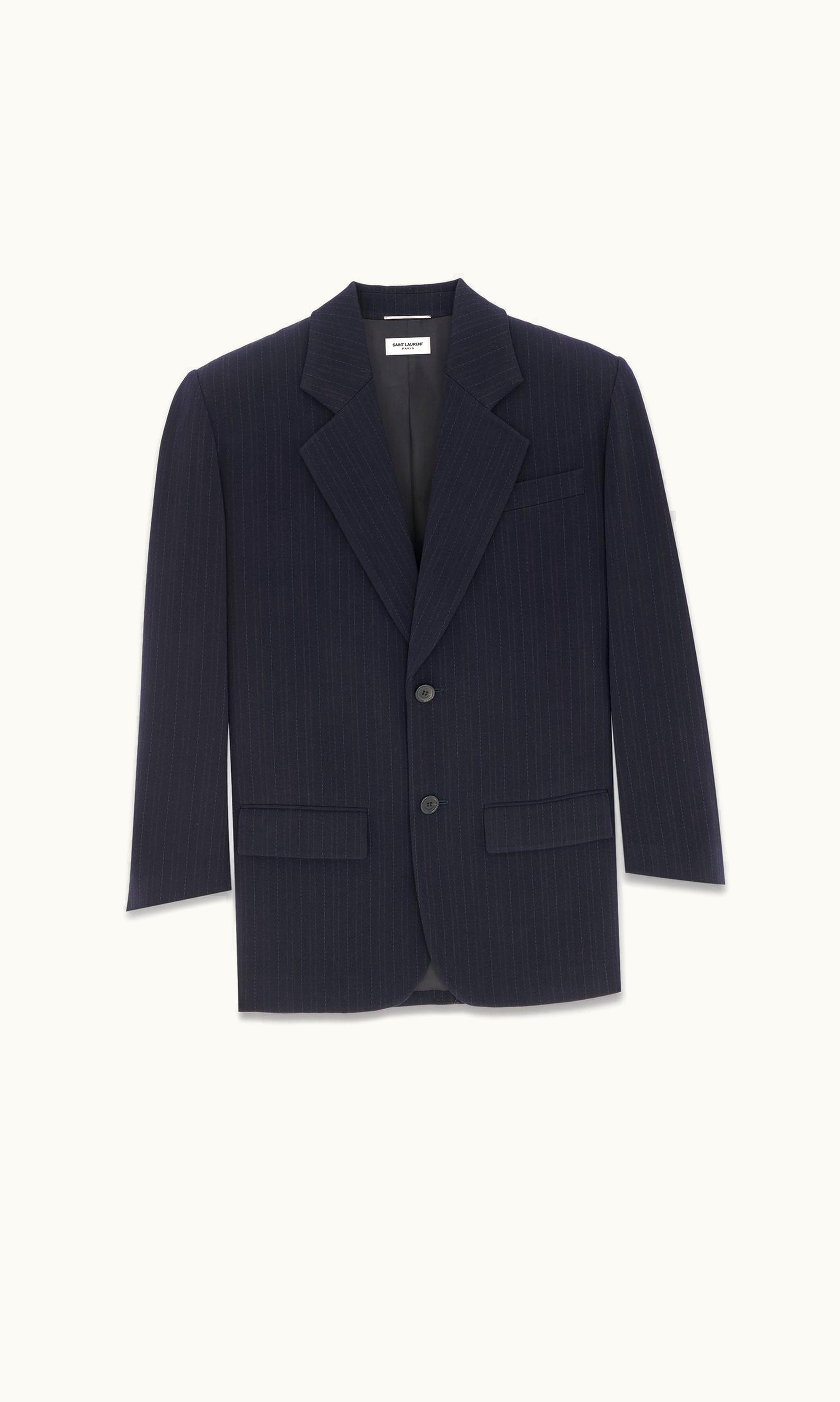 Saint Laurent Saint Laurent Oversized Jacket In Striped Wool Marine Fonce Gris