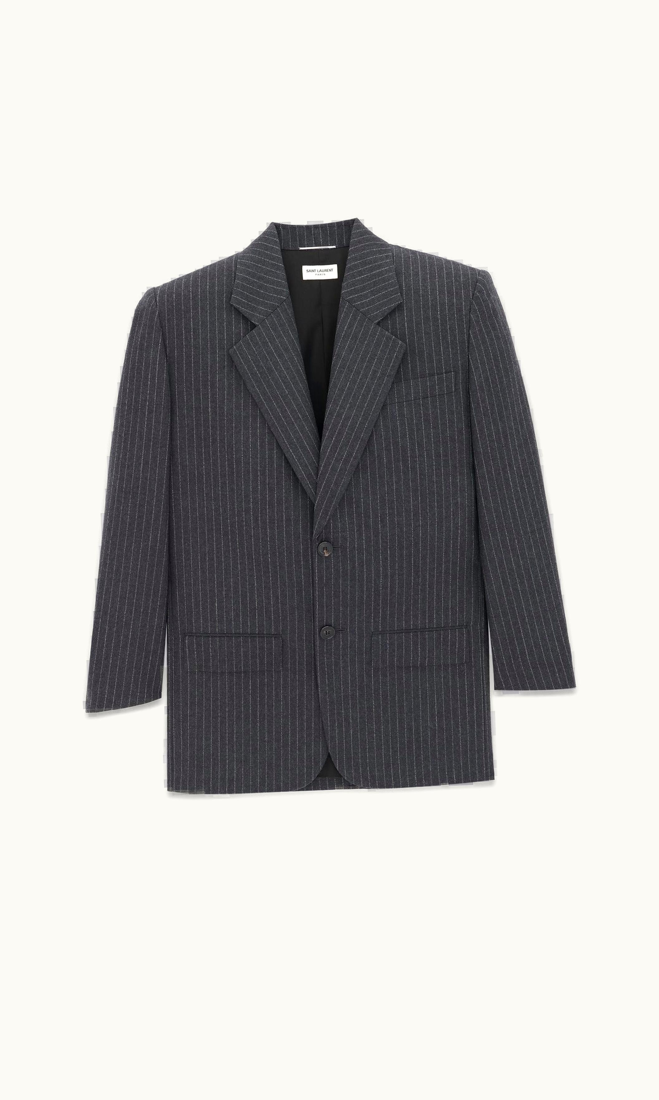 Saint Laurent Saint Laurent Oversized Jacket In Rive Gauche Striped Flannel Gris Blanc