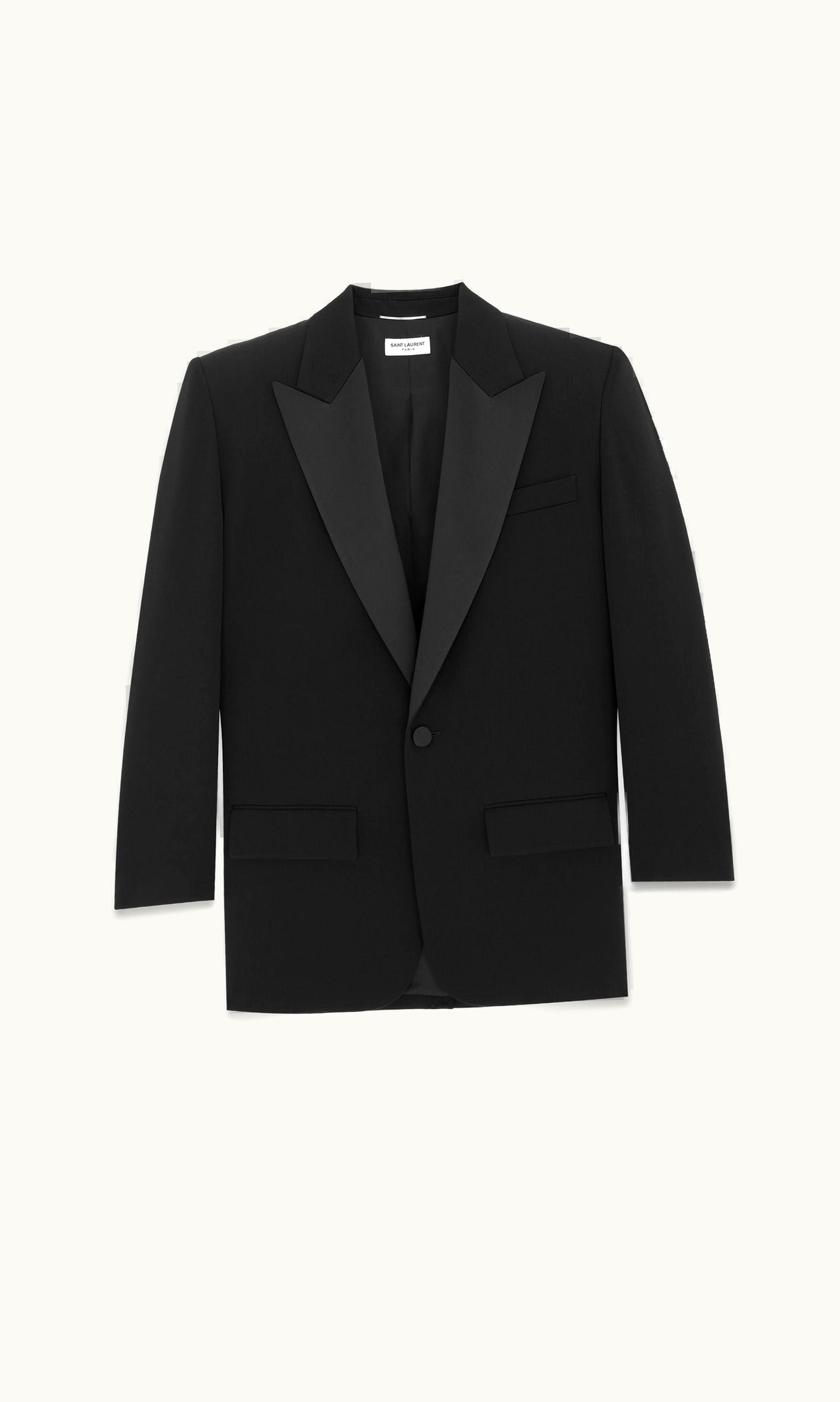Saint Laurent Saint Laurent Oversized Tuxedo Jacket In Grain De Poudre Black 813326110