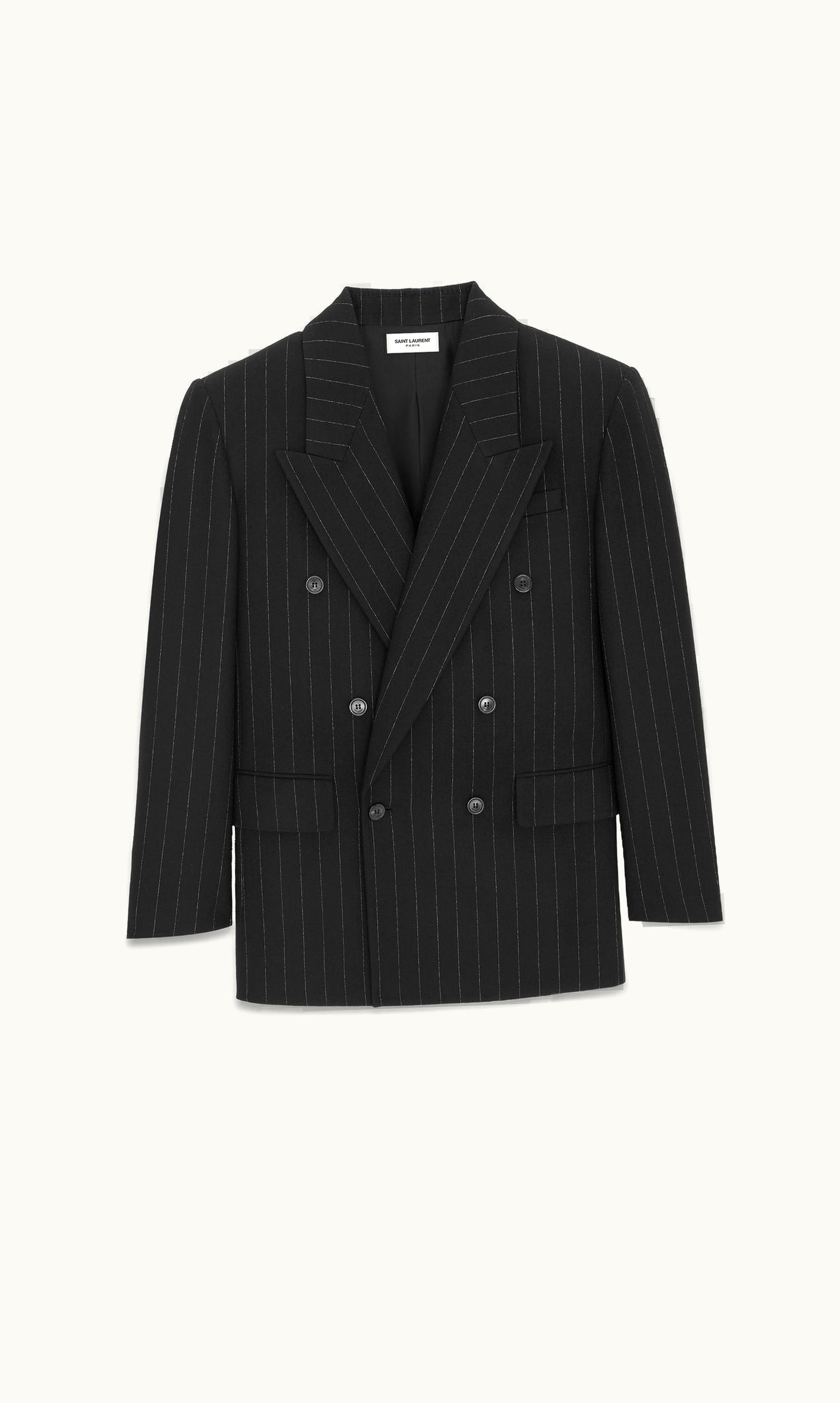 Saint Laurent Saint Laurent Oversized Jacket In Pinstripe Wool Felt Noir Craie 771647Y1H241095