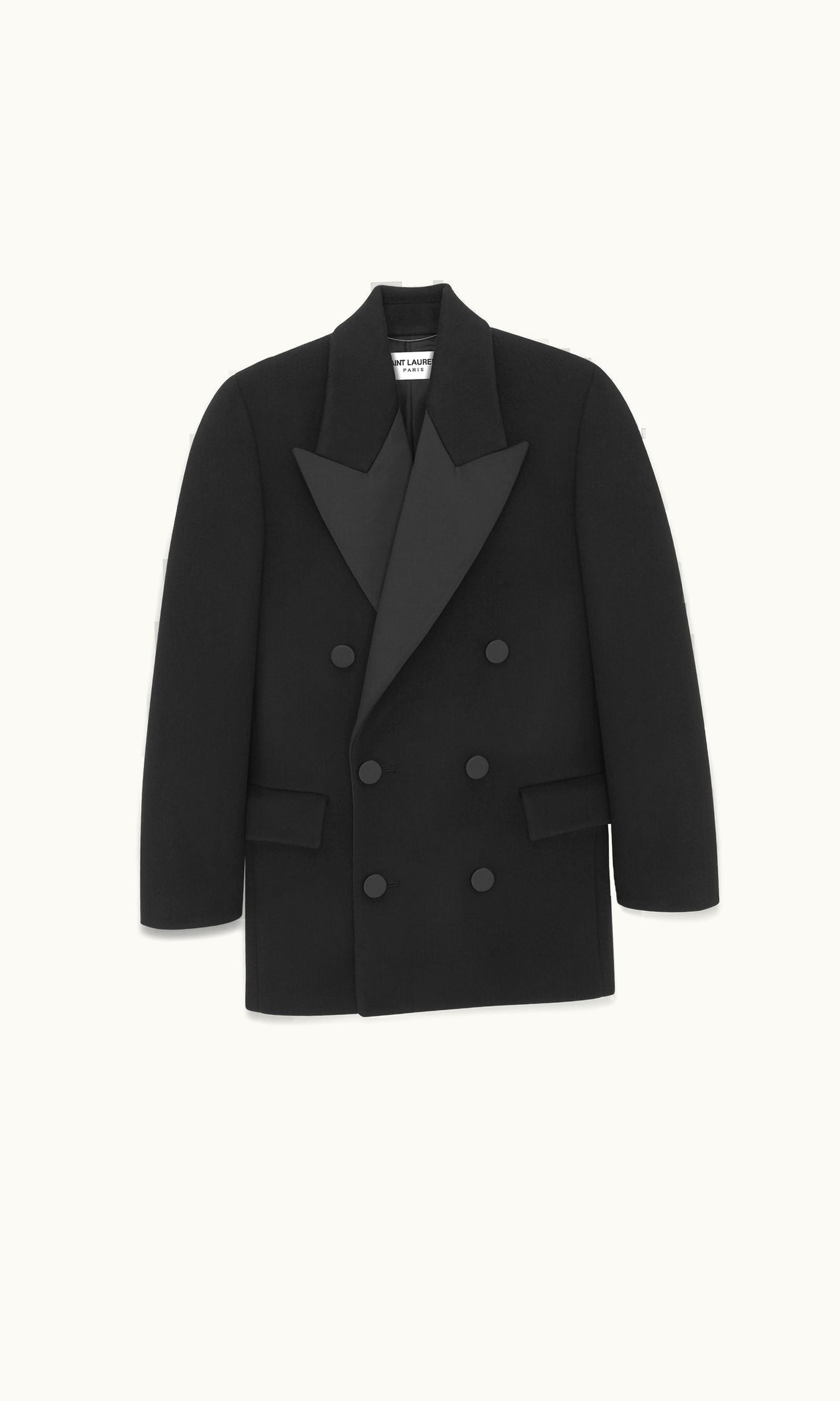 Saint Laurent Saint Laurent Oversized Tuxedo Peacoat In Wool Noir Profond