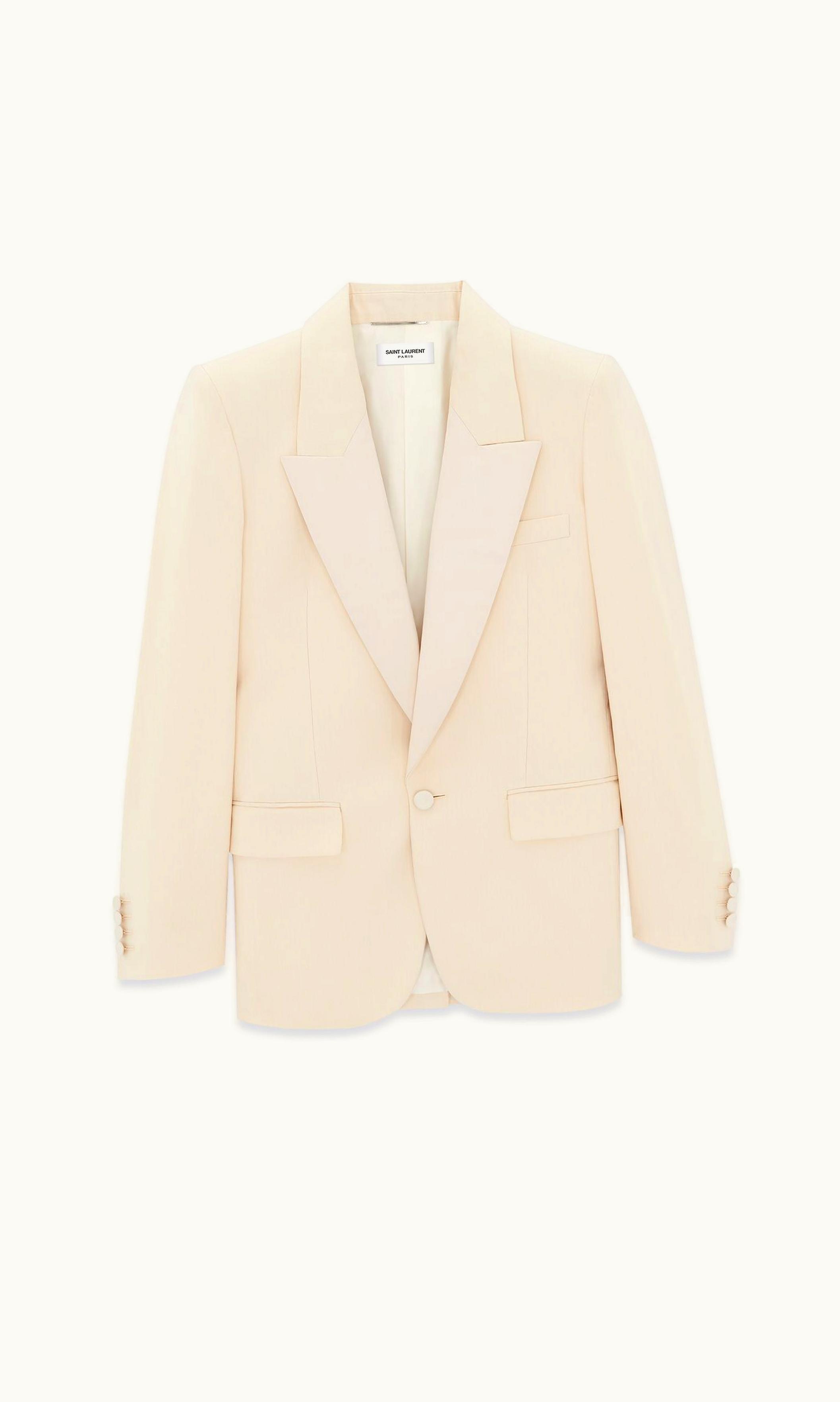 Saint Laurent Saint Laurent Tuxedo Jacket In Silk Twill Crema