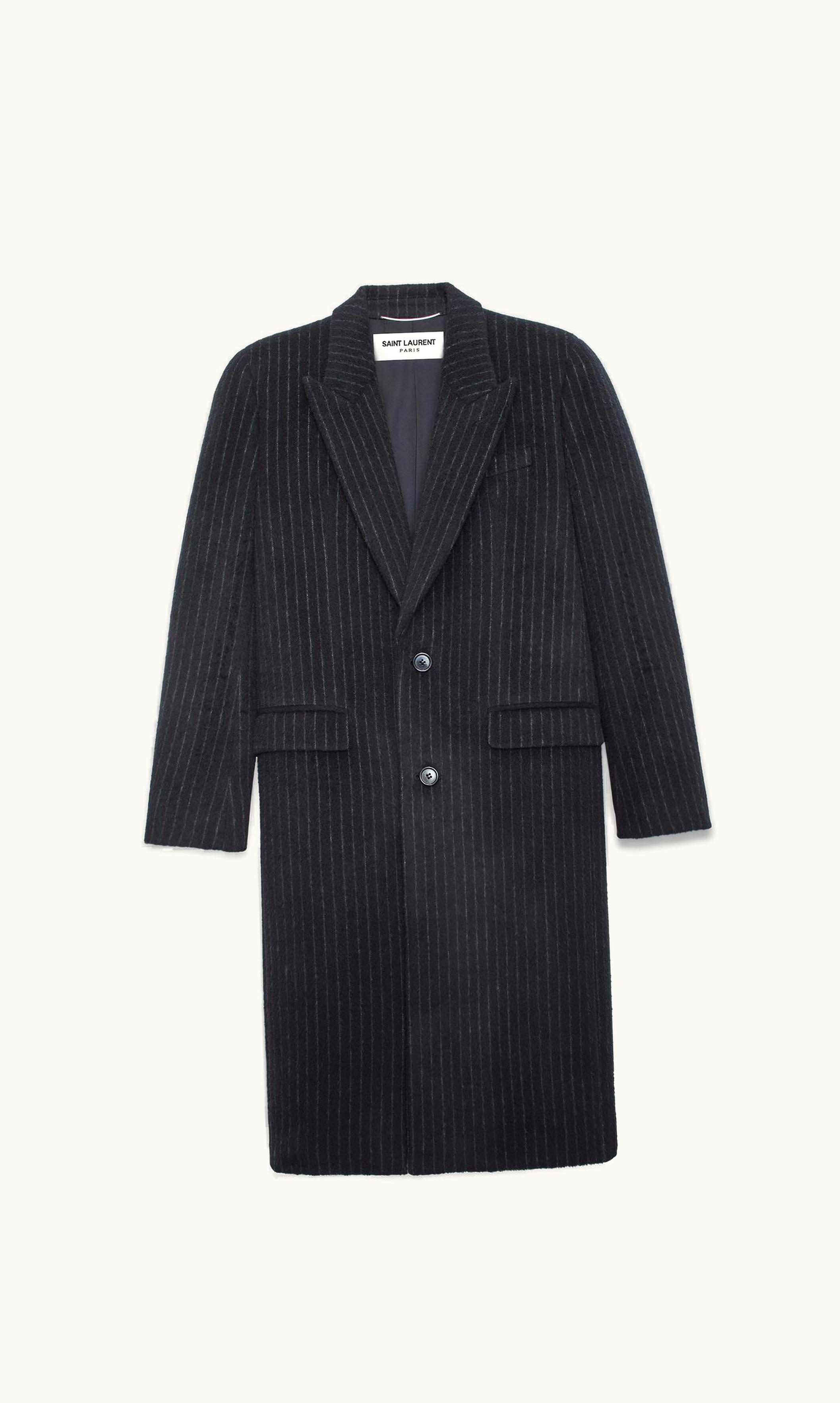 Saint Laurent Saint Laurent Striped Coat In Wool And Mohair Anthracite Craie