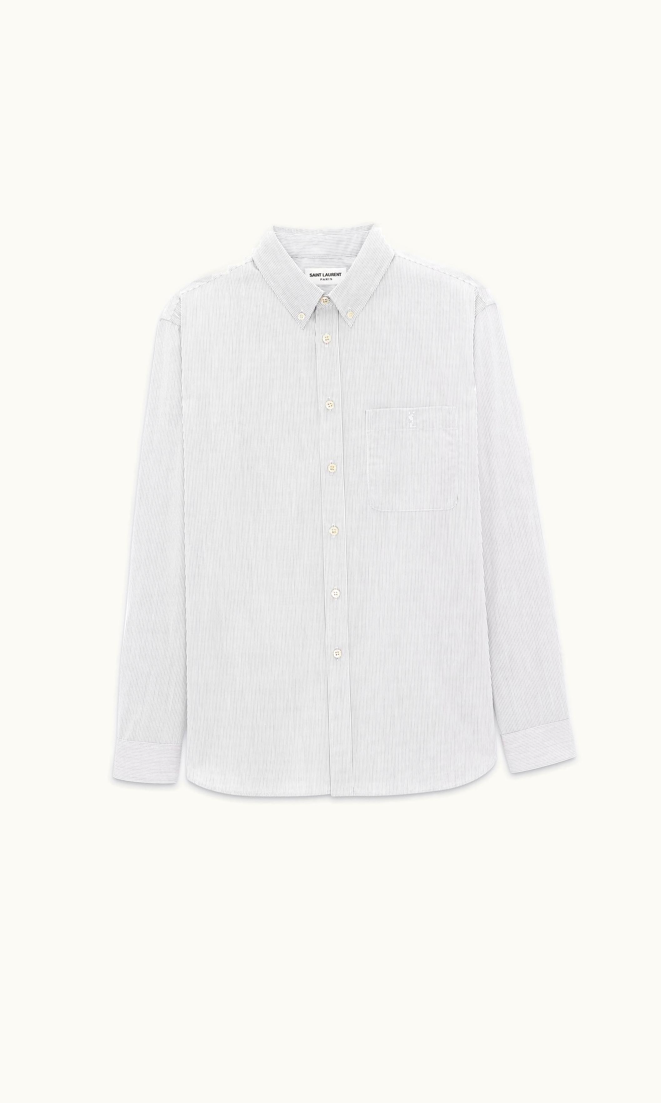 Saint Laurent Saint Laurent Cassandre Shirt In Striped Cotton Poplin Blanc Bleu