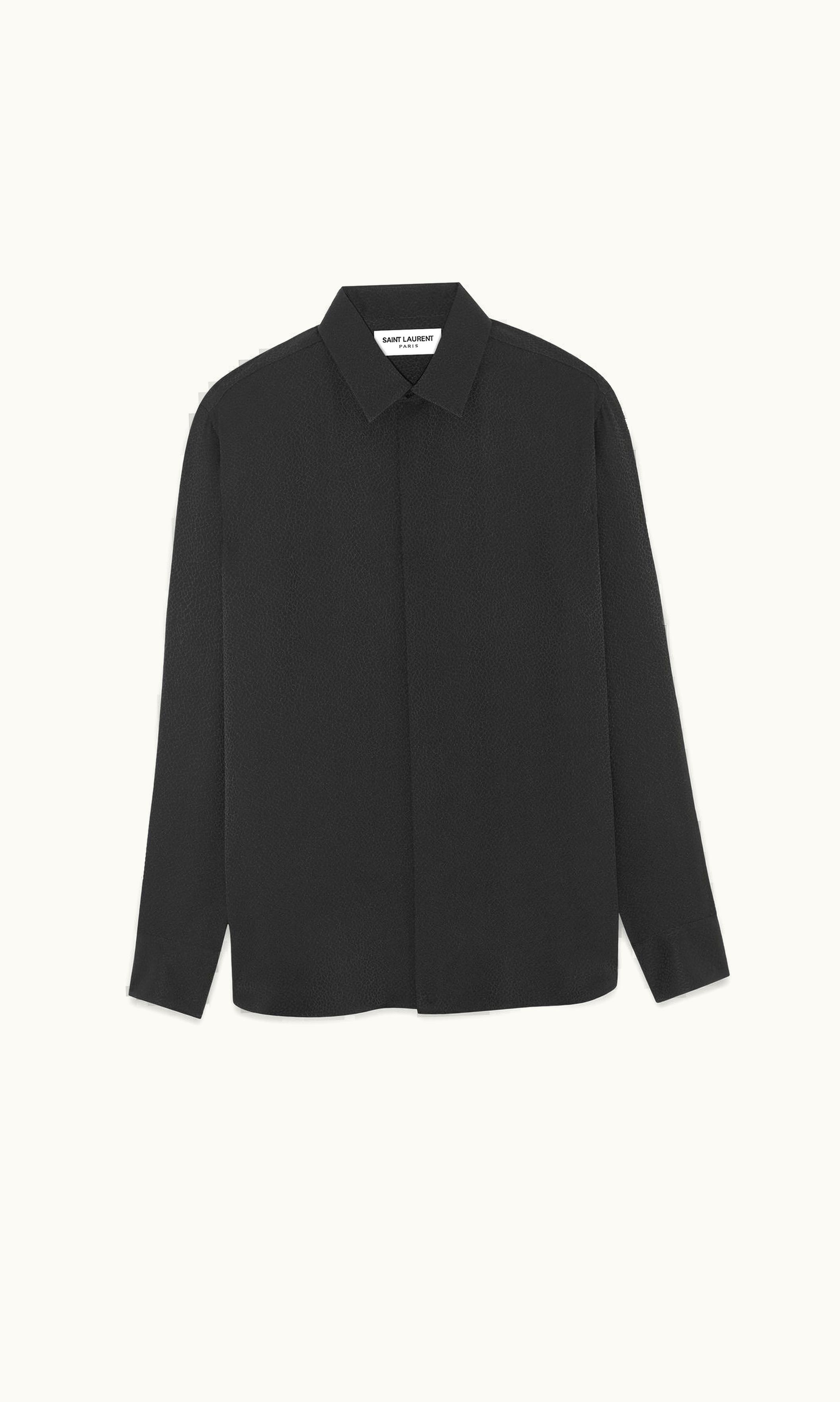 Saint Laurent Saint Laurent Yves Collar Shirt In Matte And Shiny Shagreen Silk Black