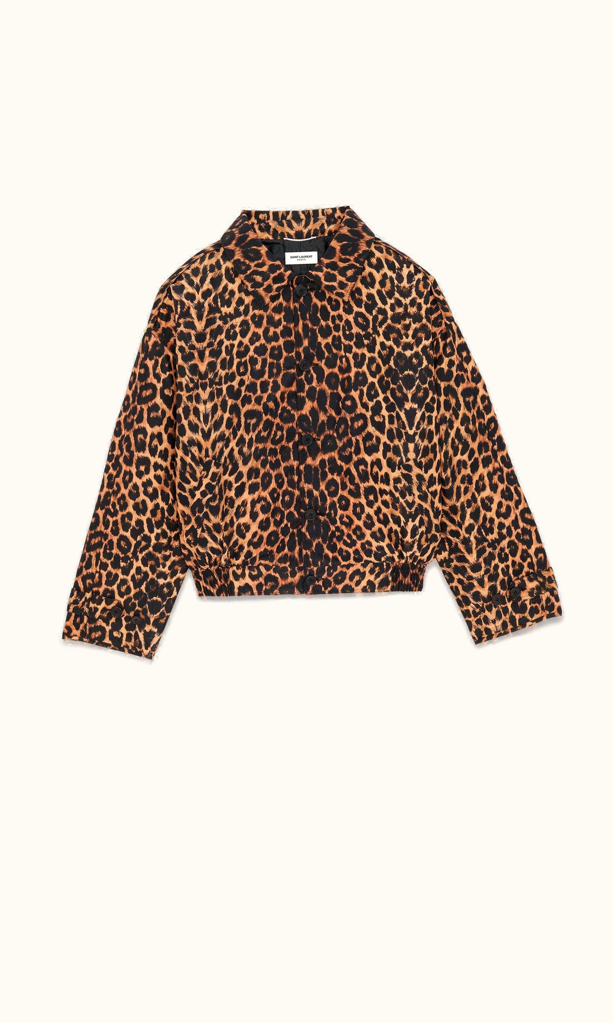 Saint Laurent Saint Laurent Harrington Jacket In Leopard Silk Taffeta Fauve