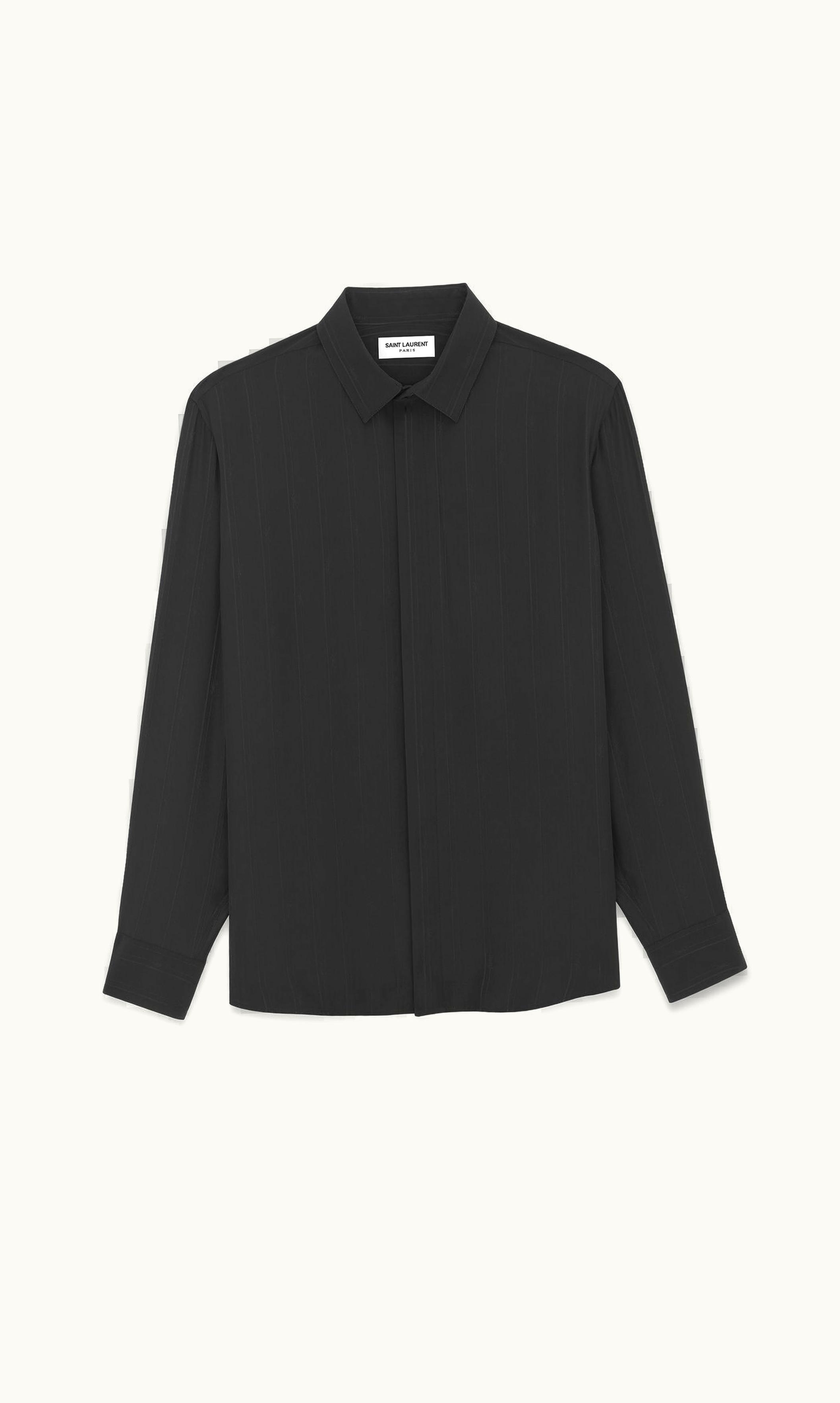 Saint Laurent Saint Laurent Yves Collar Shirt In Matte And Shiny Cassandre Striped Silk Black