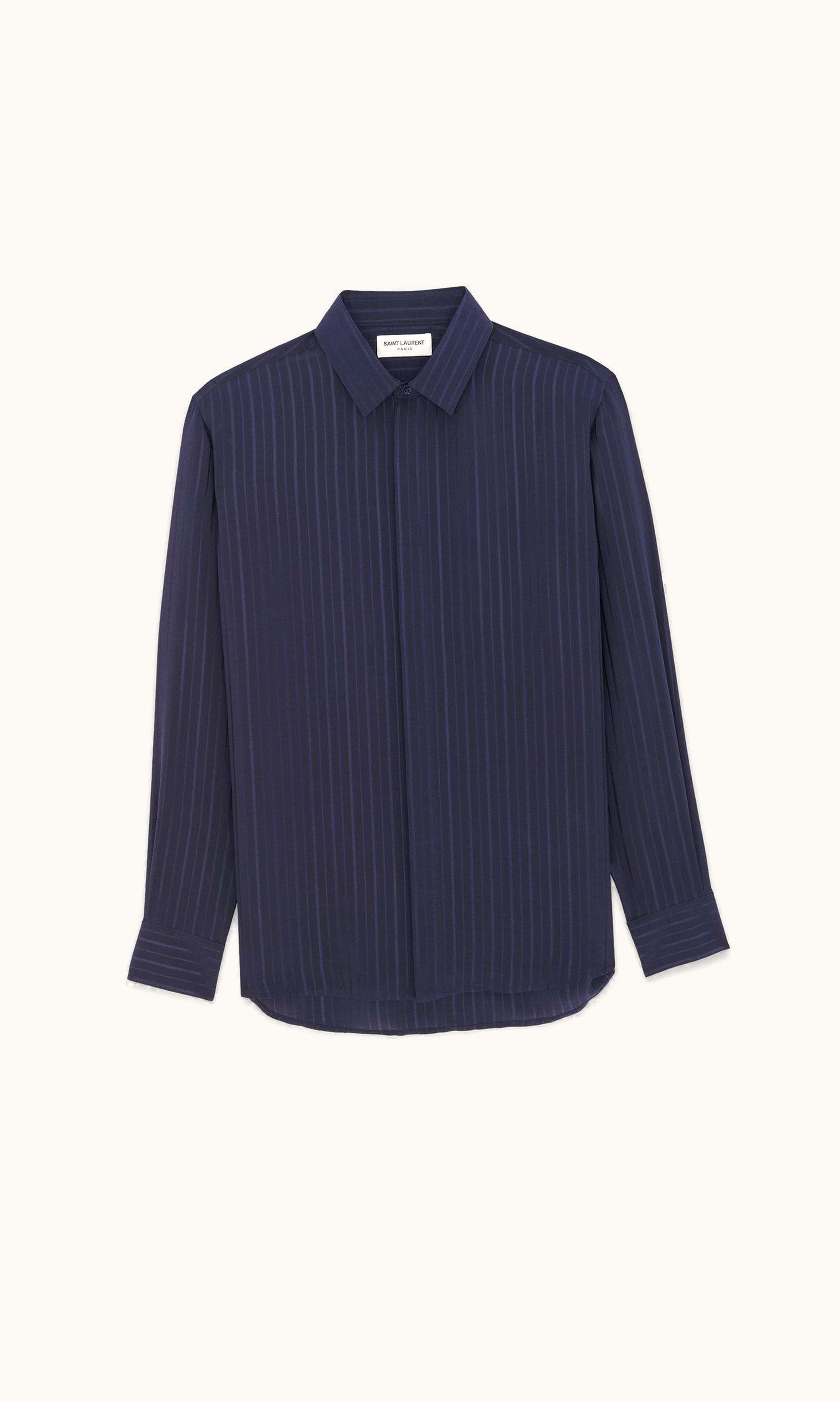 Saint Laurent Saint Laurent Shirt In Striped Silk Crepe De Chine Marine