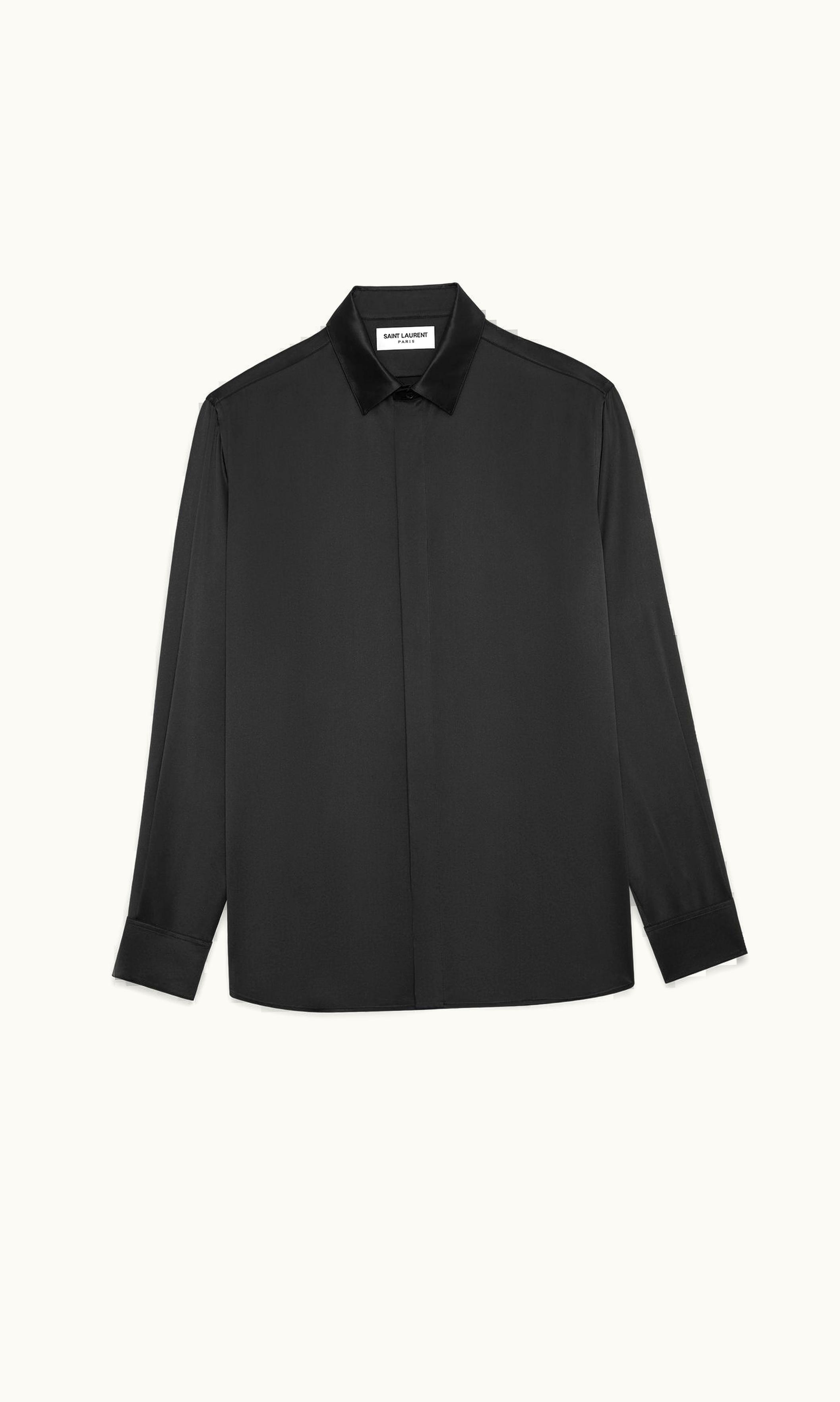 Saint Laurent Saint Laurent Yves Collar Shirt In Silk Satin Black BLACK