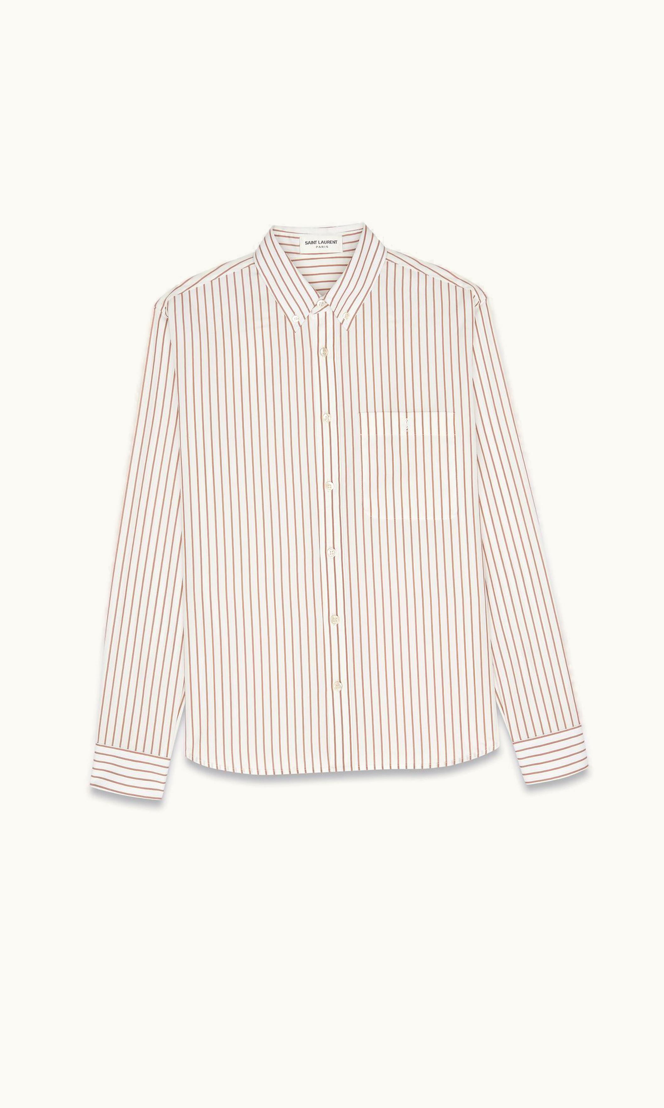 Saint Laurent Saint Laurent Cassandre Shirt In Striped Cotton Poplin Creme Caramel
