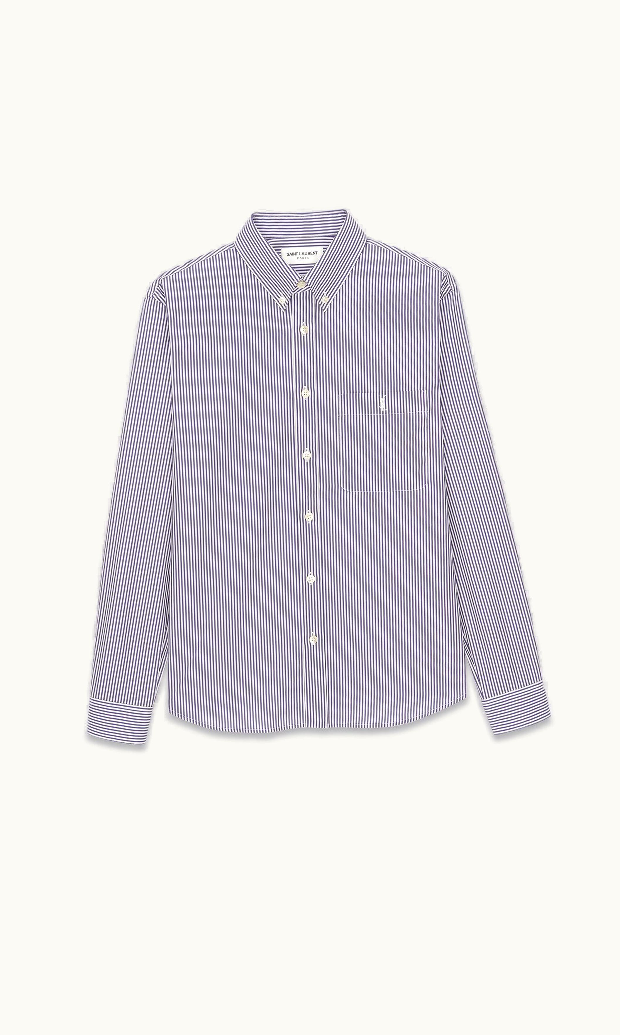 Saint Laurent Saint Laurent Cassandre Shirt In Striped Cotton Poplin Blanc Et Encre BLANC ET ENCRE