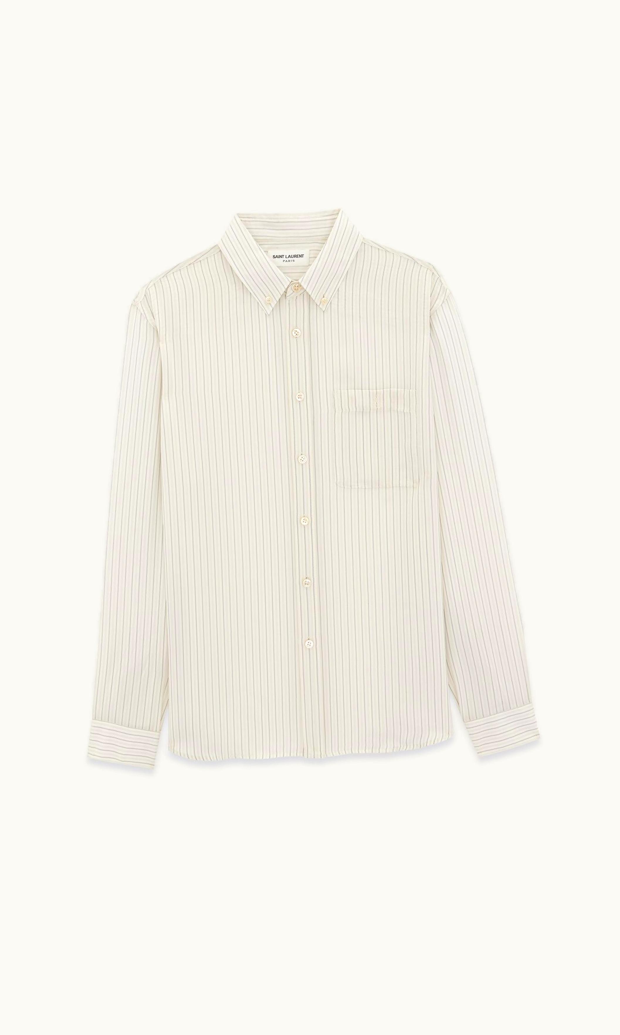 Saint Laurent Saint Laurent Cassandre Shirt In Striped Silk Satin Beige Gris Noir