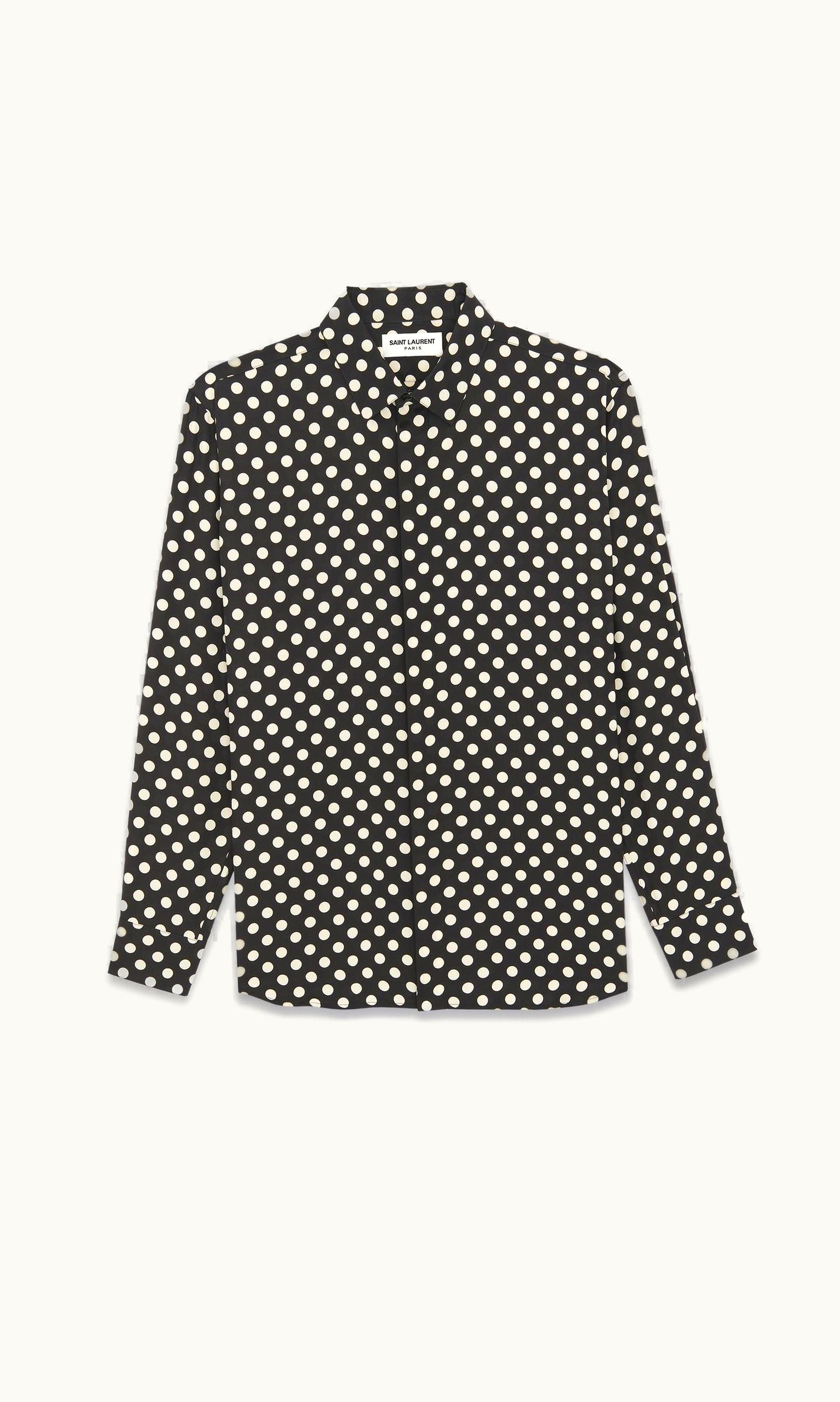 Saint Laurent Saint Laurent Yves Collar Shirt In Matte And Shiny Dotted Silk Noir Craie