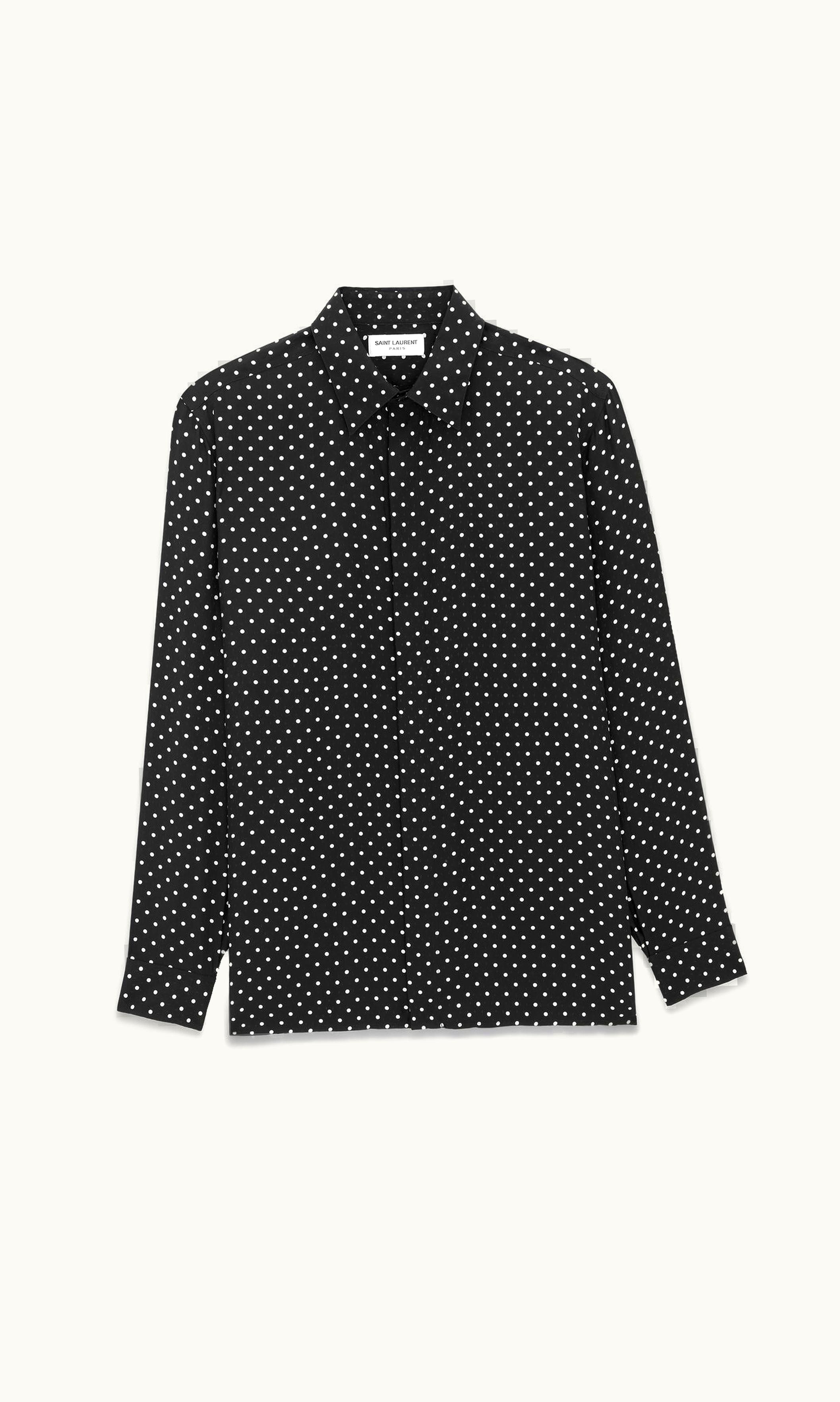 Saint Laurent Saint Laurent Shirt In Dotted Shiny And Matte Silk Noir Craie