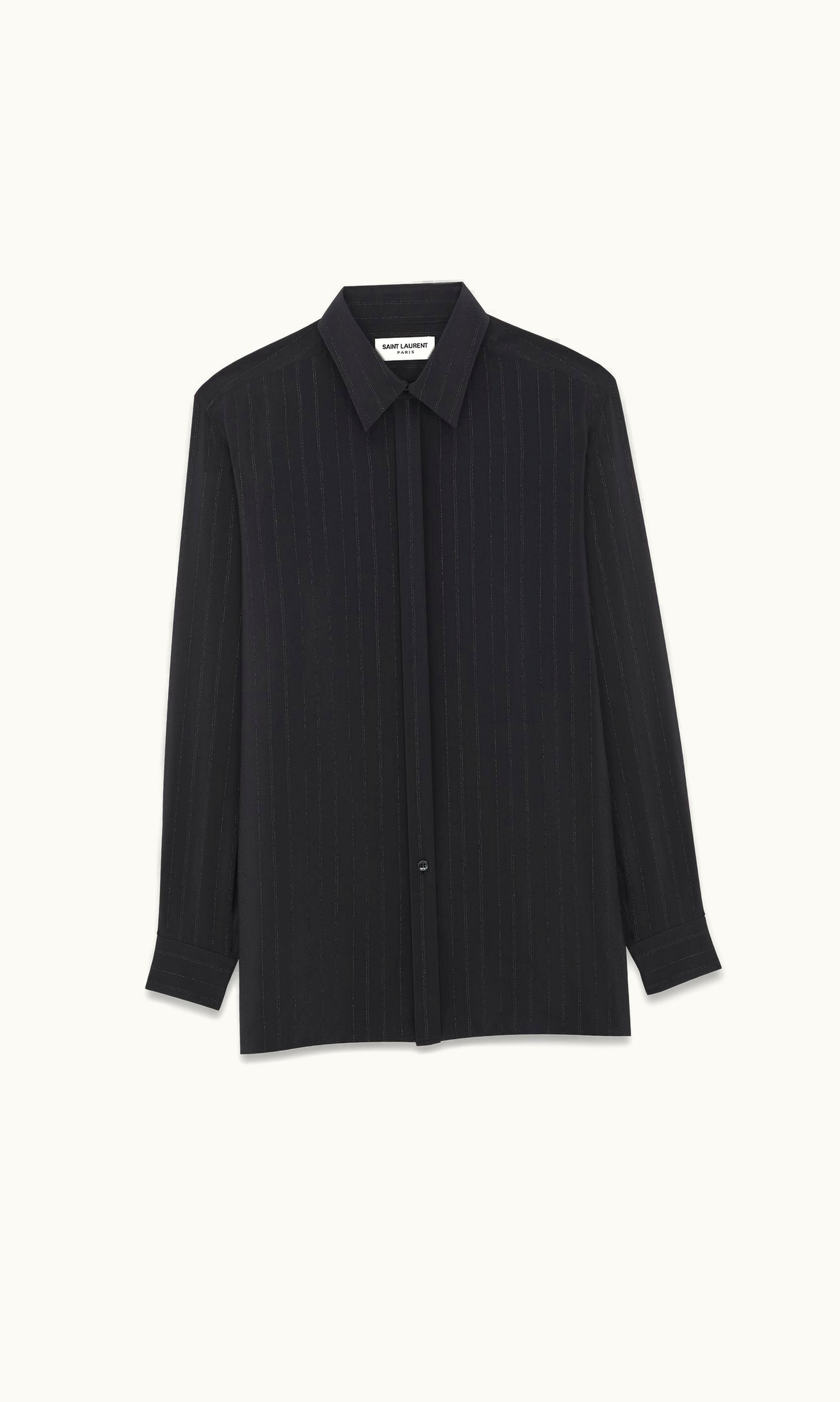 Saint Laurent Saint Laurent Shirt In Striped Silk Crepe De Chine Noir Brillant