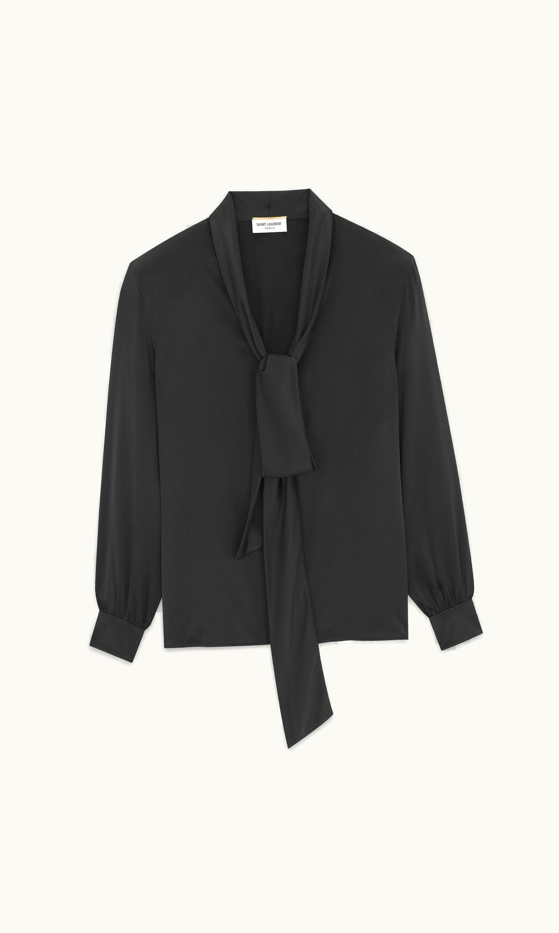 Saint Laurent Saint Laurent Lavallière-Neck Shirt In Silk Satin Black