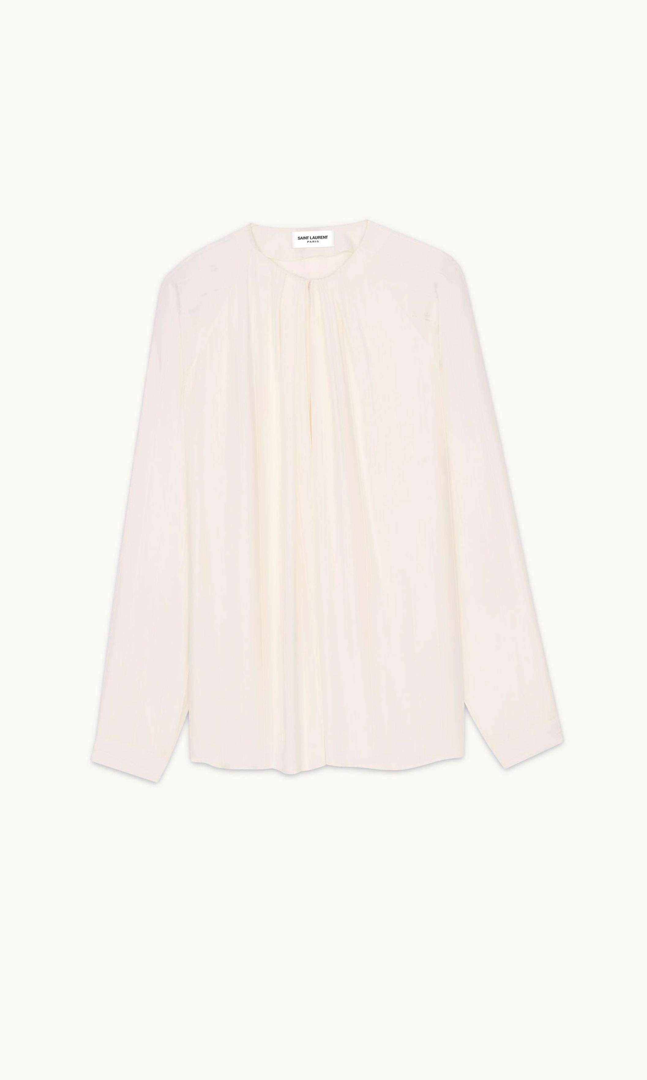 Saint Laurent Saint Laurent Blouse In Matte And Shiny Cassandre Striped Silk Craie