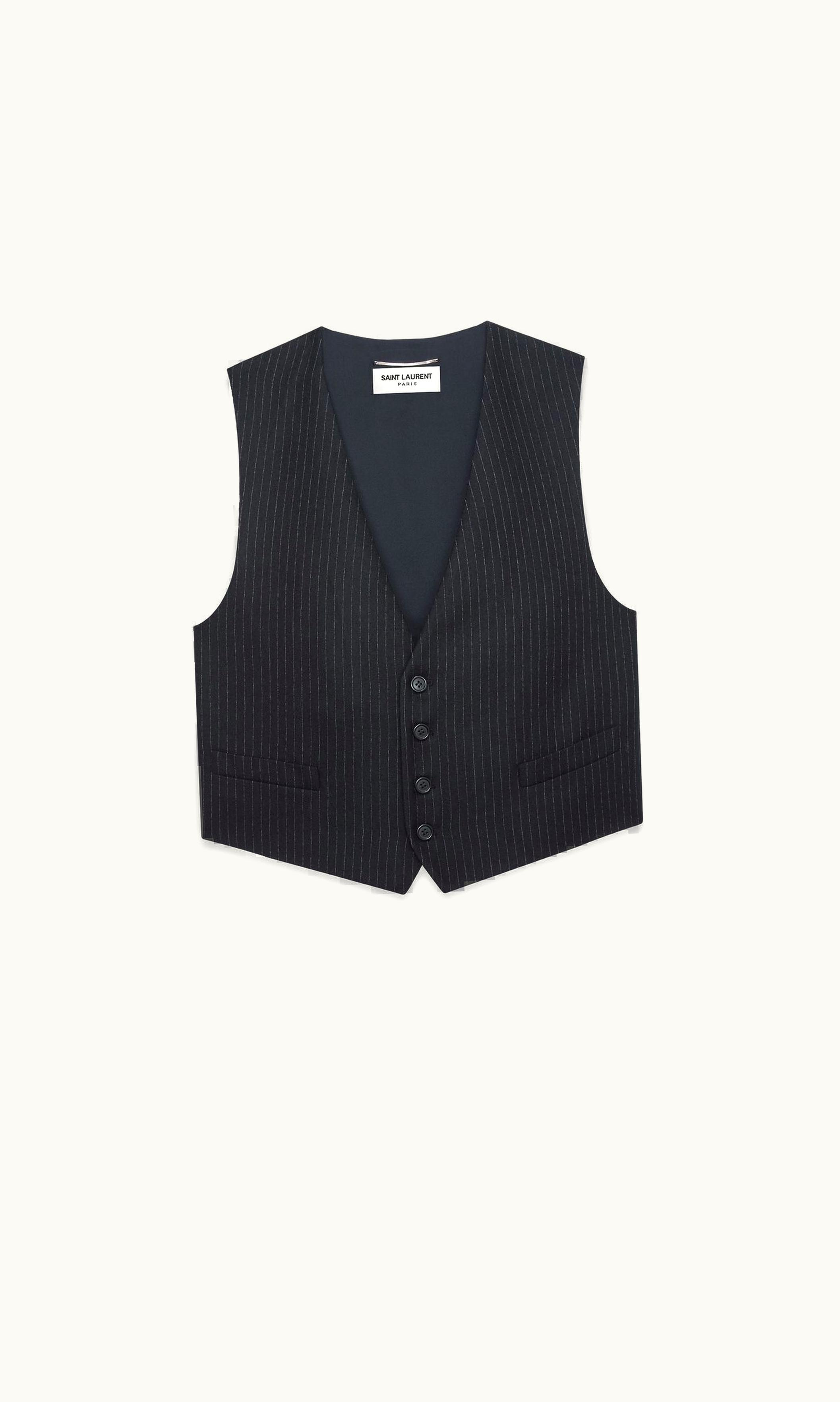 Saint Laurent Saint Laurent Vest In Striped Wool Flannel Noir Craie NOIR CRAIE