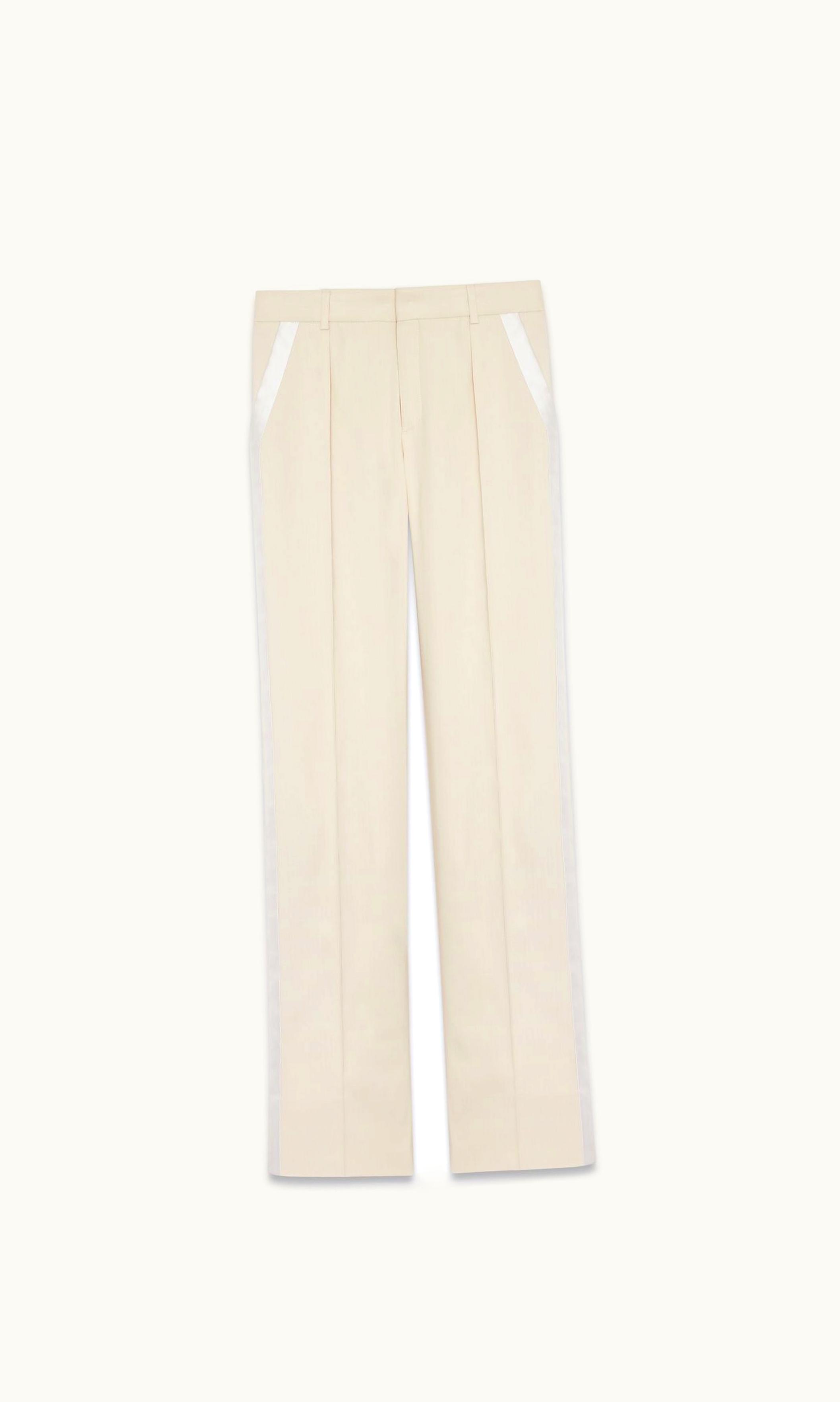 Saint Laurent Saint Laurent Straight Tuxedo Pants In Silk Crema