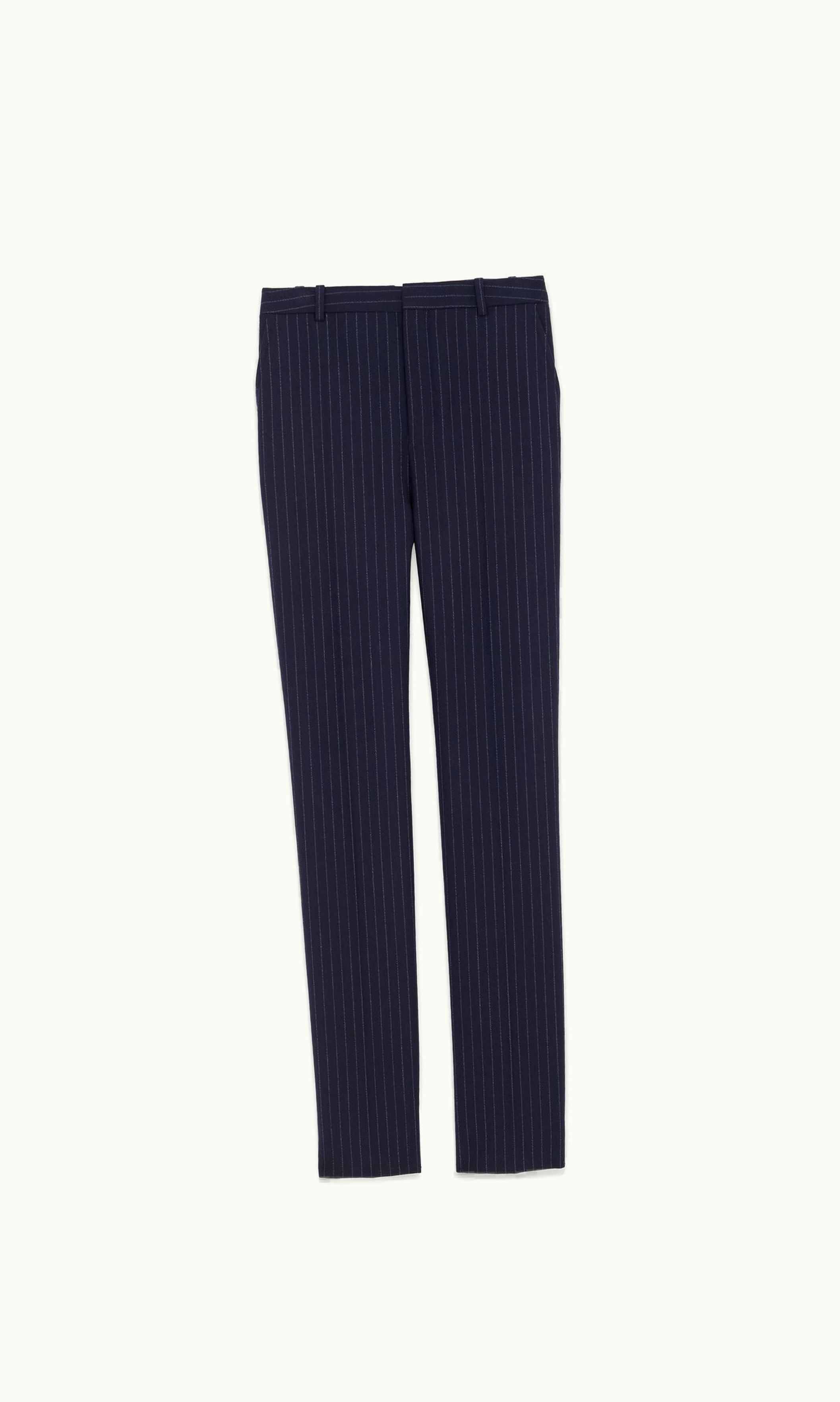 Saint Laurent Saint Laurent High-Waisted Pants In Rive Gauche Striped Flannel Marine Blanc