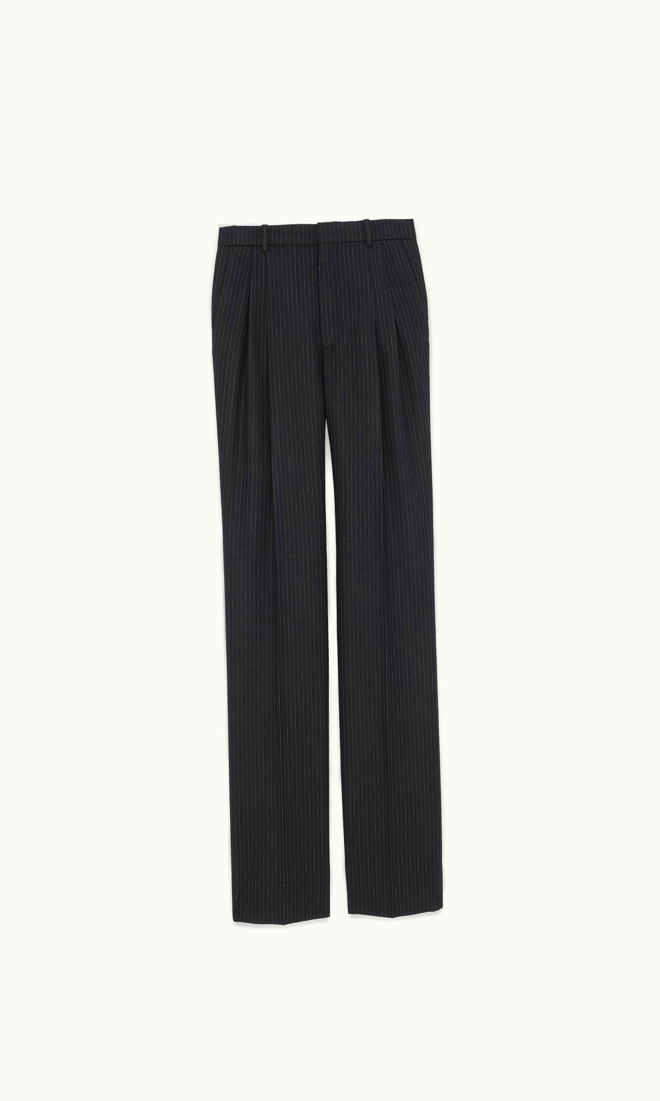 Saint Laurent Saint Laurent High-Waisted Pants In Striped Wool Flannel Noir Craie