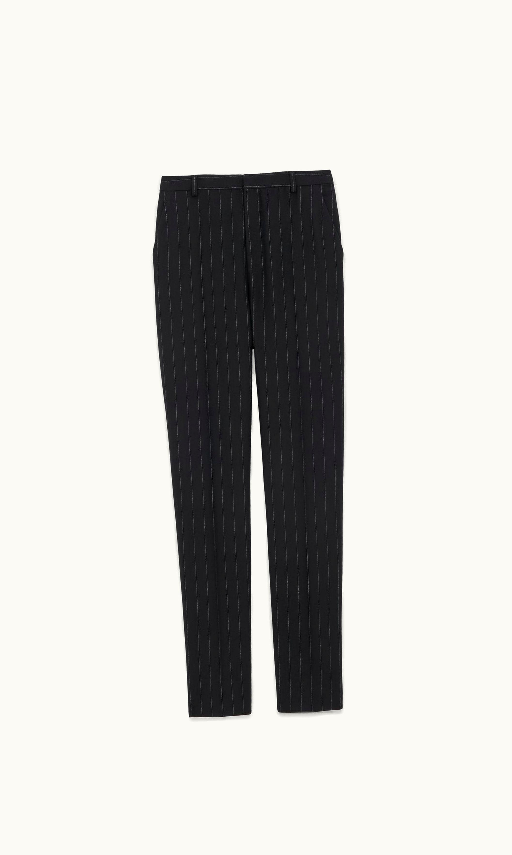 Saint Laurent Saint Laurent High-Waisted Pants In Pinstripe Wool Felt Noir Craie NOIR CRAIE