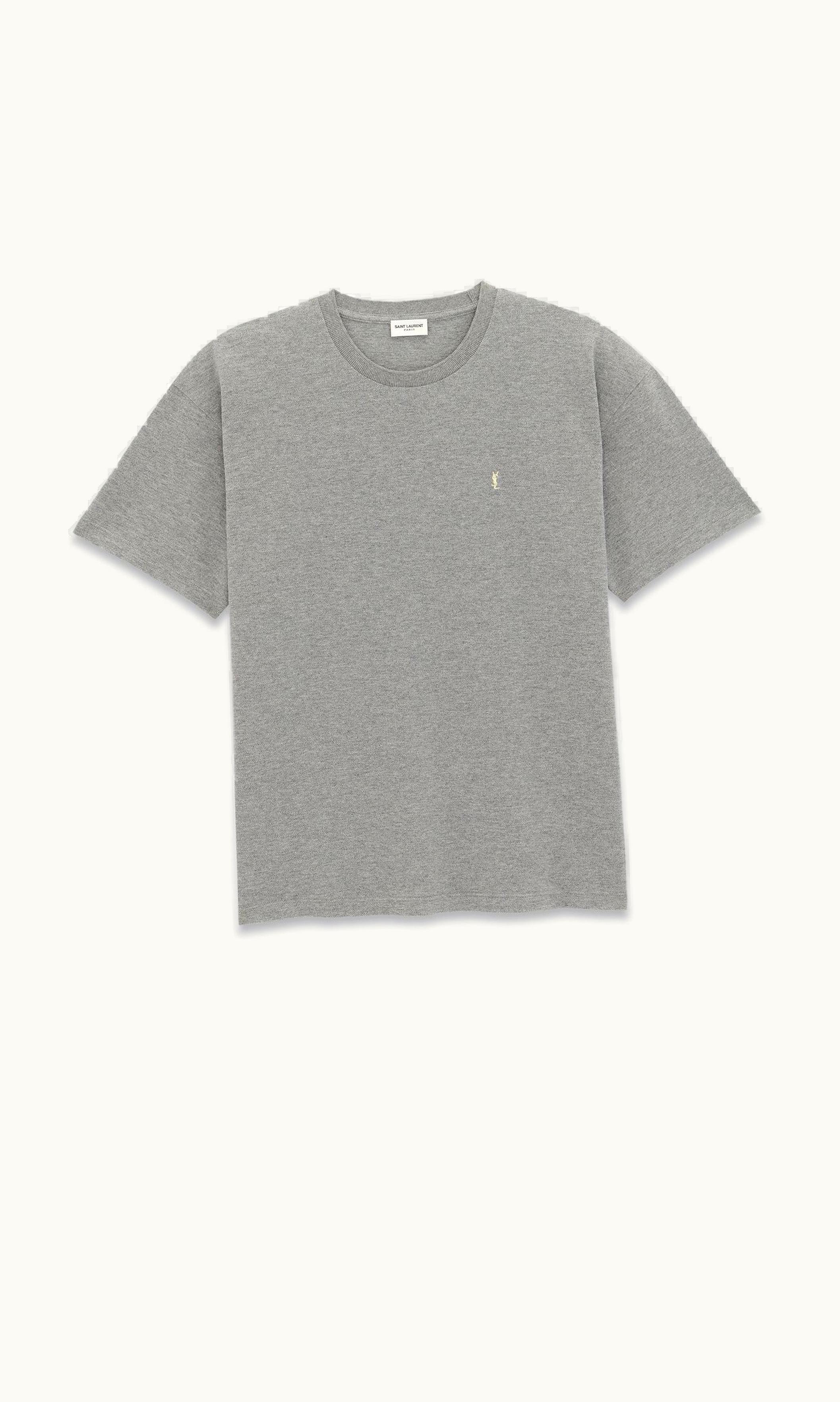 Saint Laurent Saint Laurent Cassandre T-Shirt In Piqué Grey And Yellow